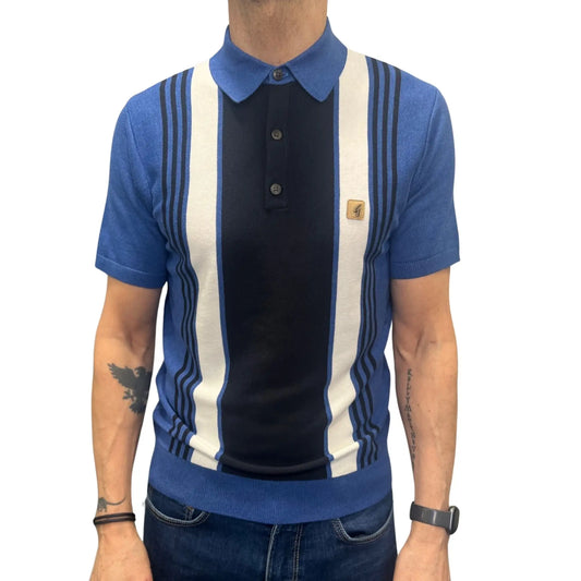 Buy Gabicci Vintage Searle Striped Knitted Polo Shirt - Sapphire | Short-Sleeved Polo Shirtss at Woven Durham
