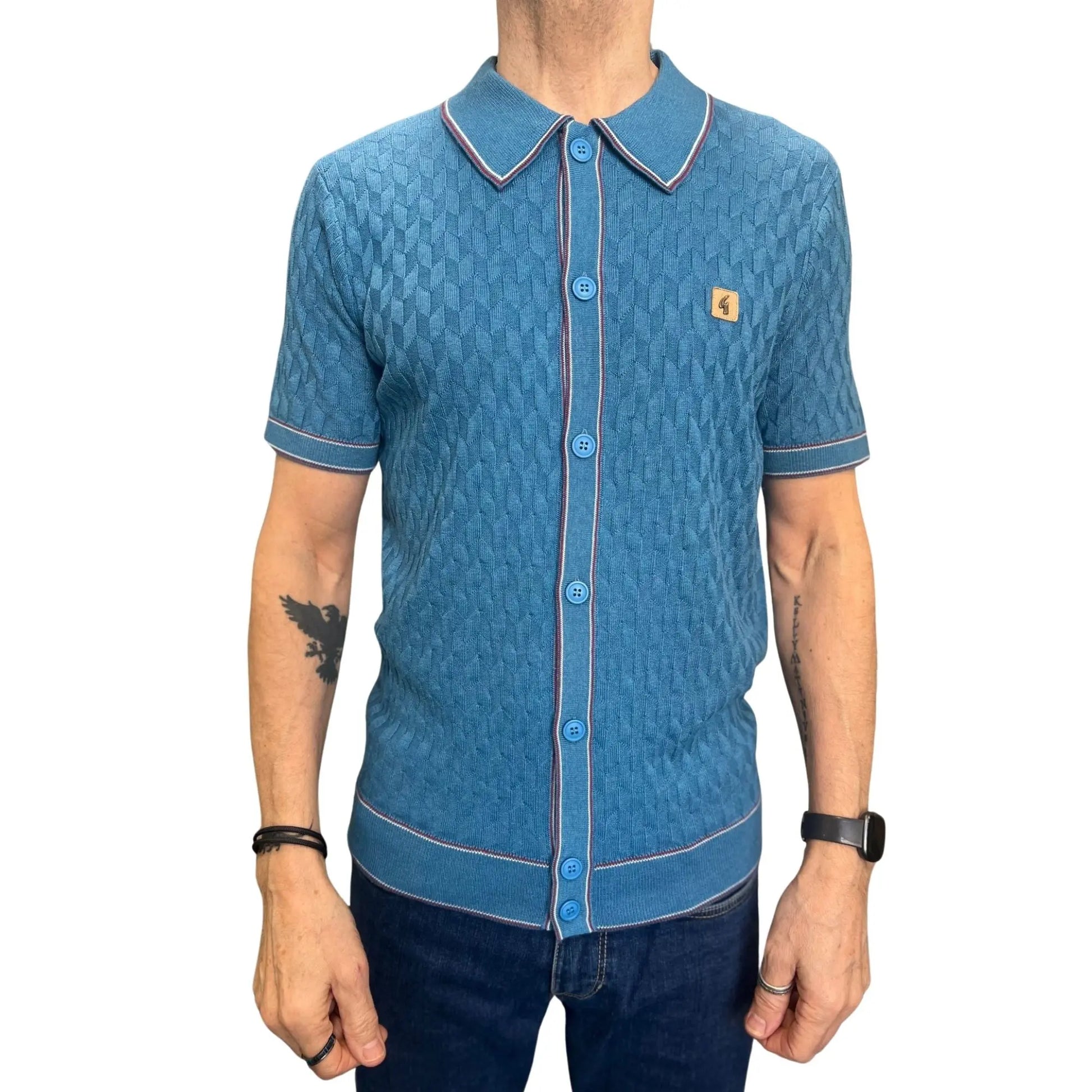 Buy Gabicci Vintage Shaun Button Thru Polo Shirt - Aqua | Short-Sleeved Polo Shirtss at Woven Durham