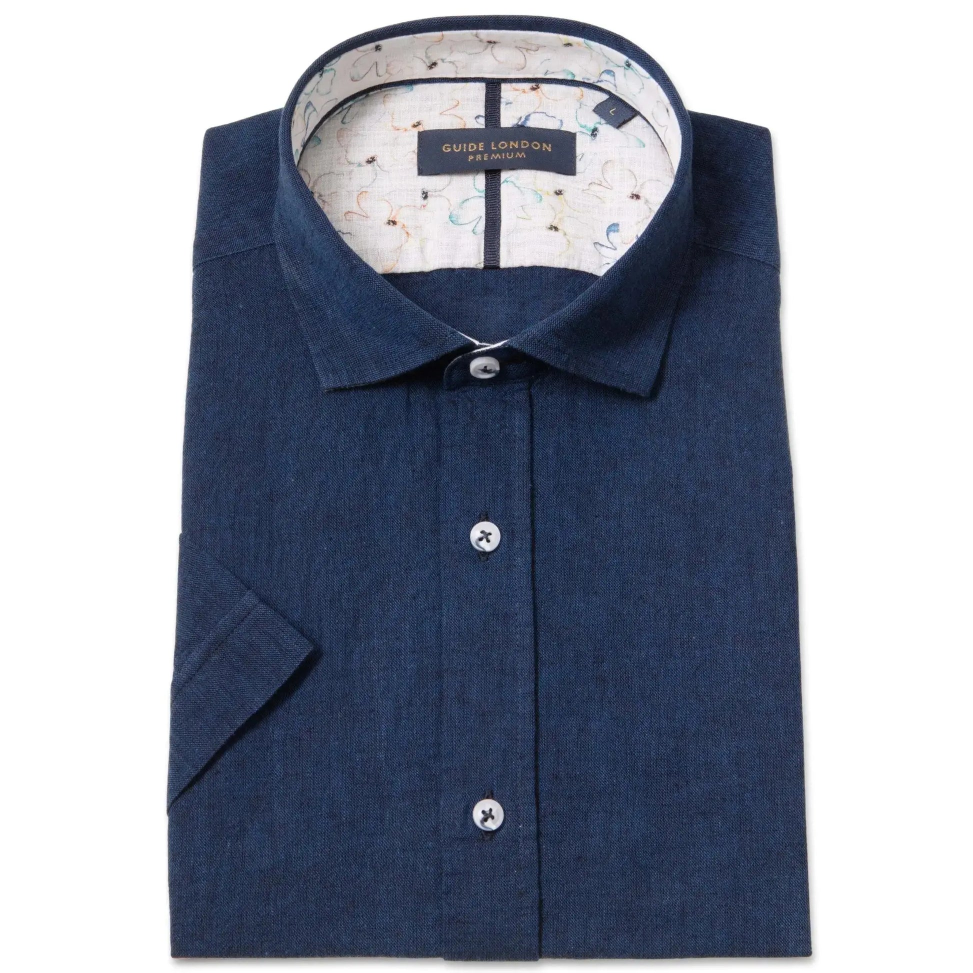 Buy Guide London Short Sleeve Linen Cotton Shirt - Navy | Short-Sleeved Shirtss at Woven Durham