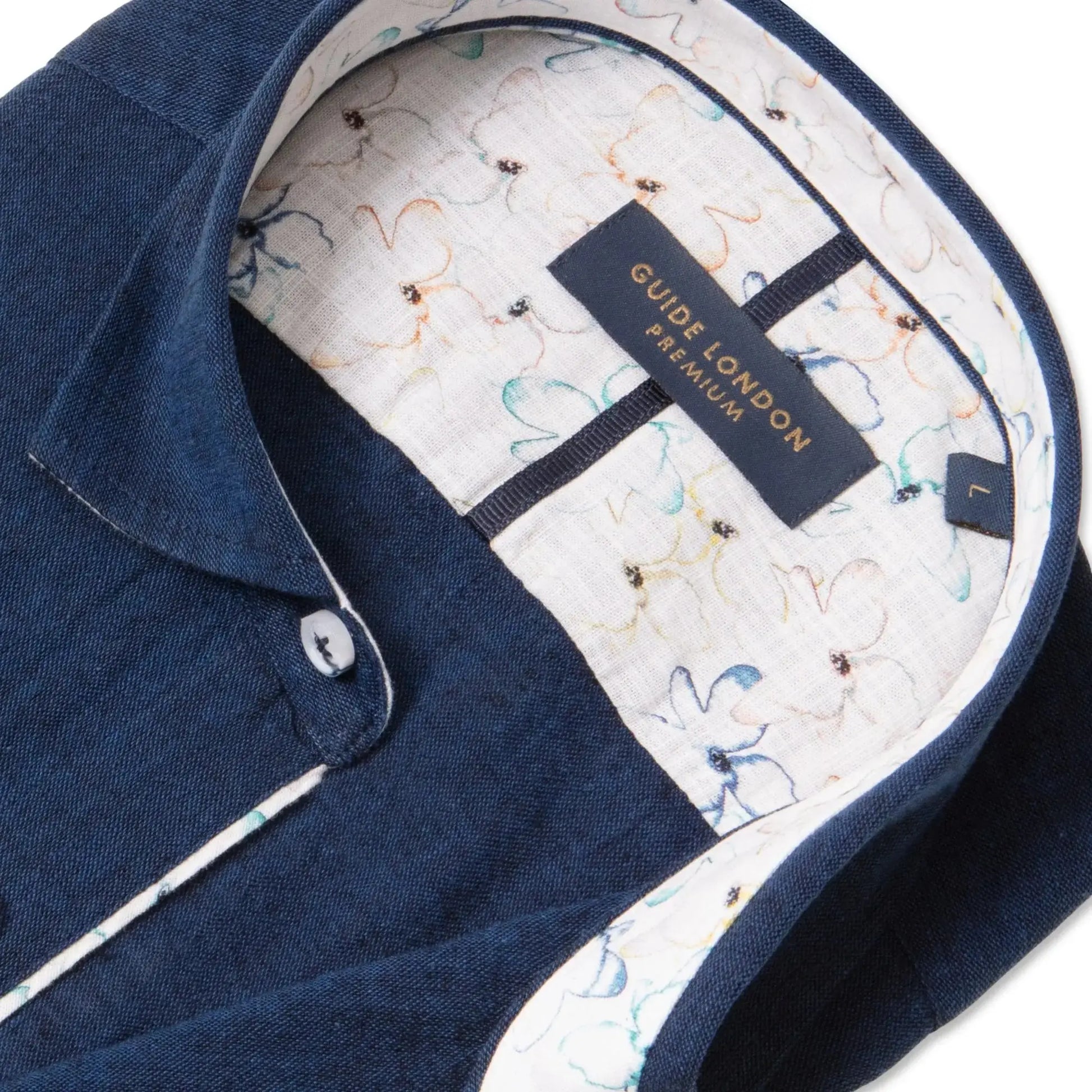 Buy Guide London Short Sleeve Linen Cotton Shirt - Navy | Short-Sleeved Shirtss at Woven Durham