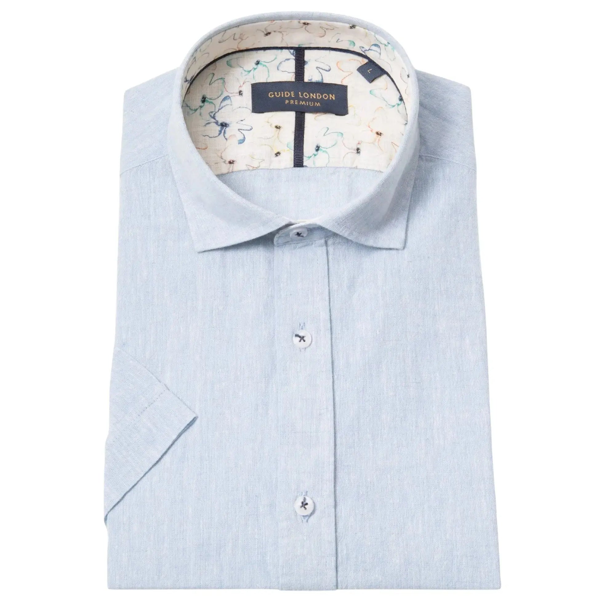 Buy Guide London Short Sleeve Cotton Shirt - Sky Blue | Short-Sleeved Shirtss at Woven Durham