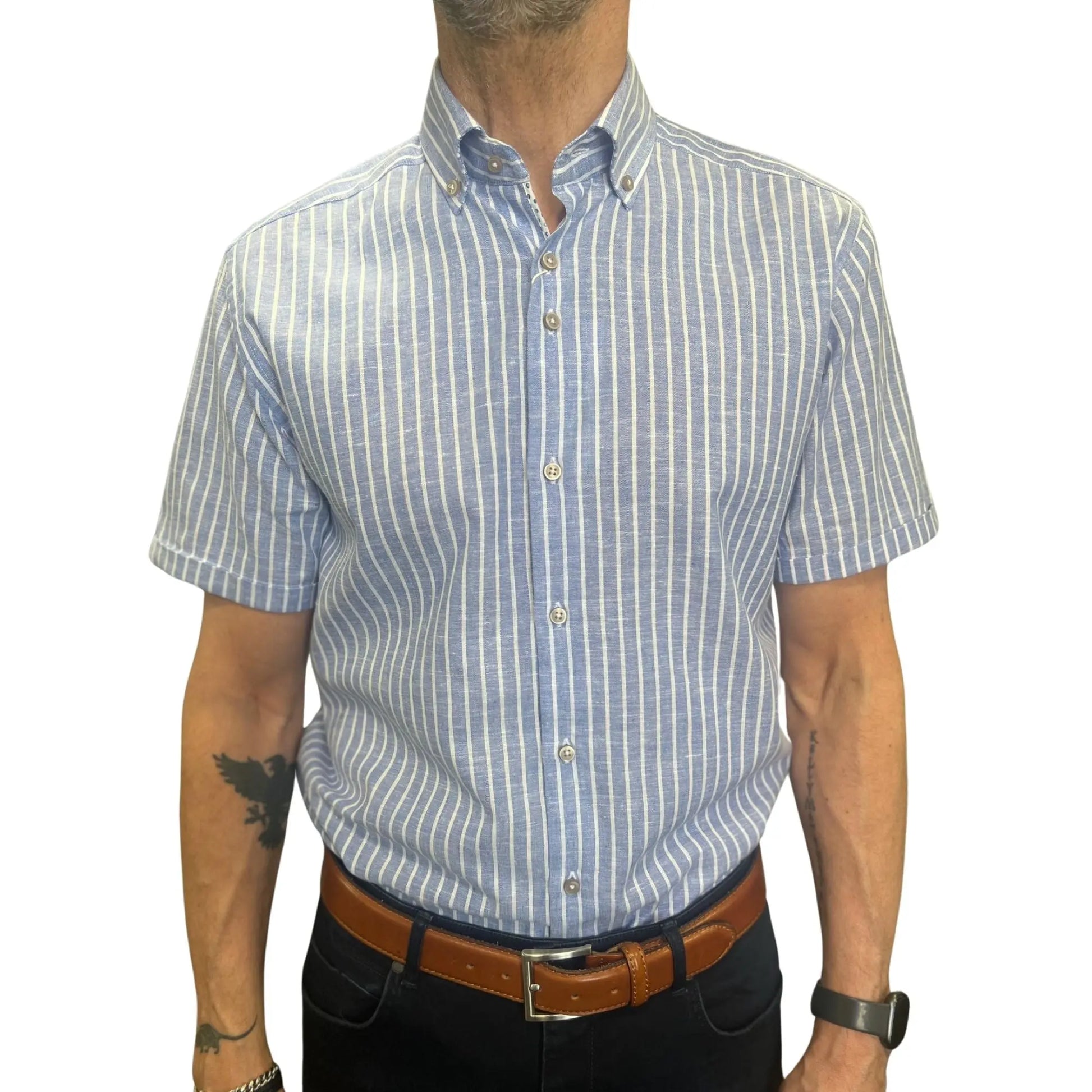 Buy Marnelli Sartoria Short Sleeve Stripe Shirt - Blue/White | Short-Sleeved Shirtss at Woven Durham