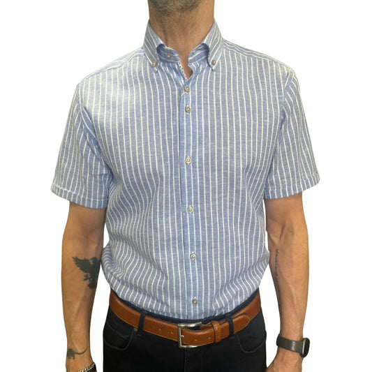 Buy Marnelli Sartoria Short Sleeve Stripe Shirt - Blue/White | Short-Sleeved Shirtss at Woven Durham