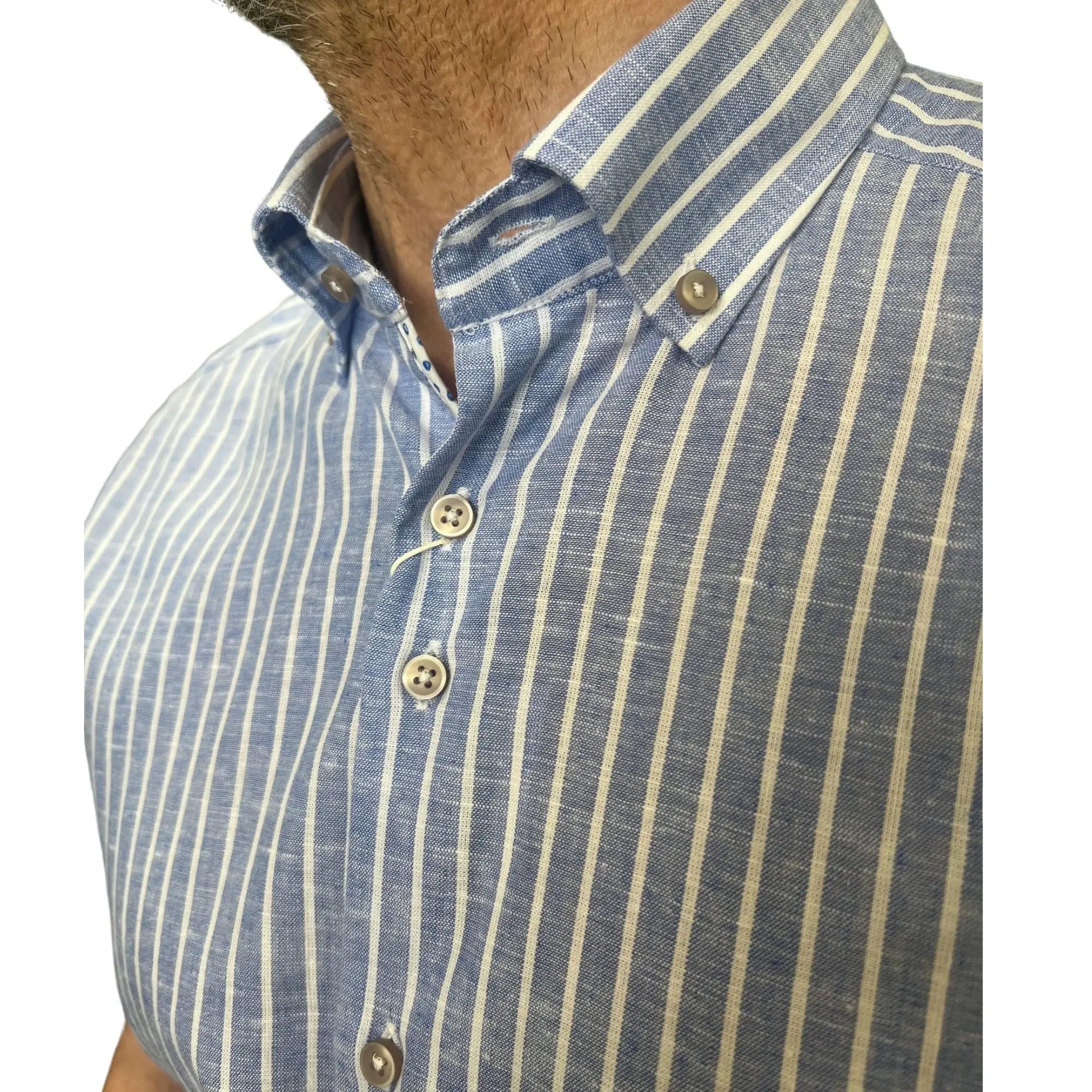 Buy Marnelli Sartoria Short Sleeve Stripe Shirt - Blue/White | Short-Sleeved Shirtss at Woven Durham