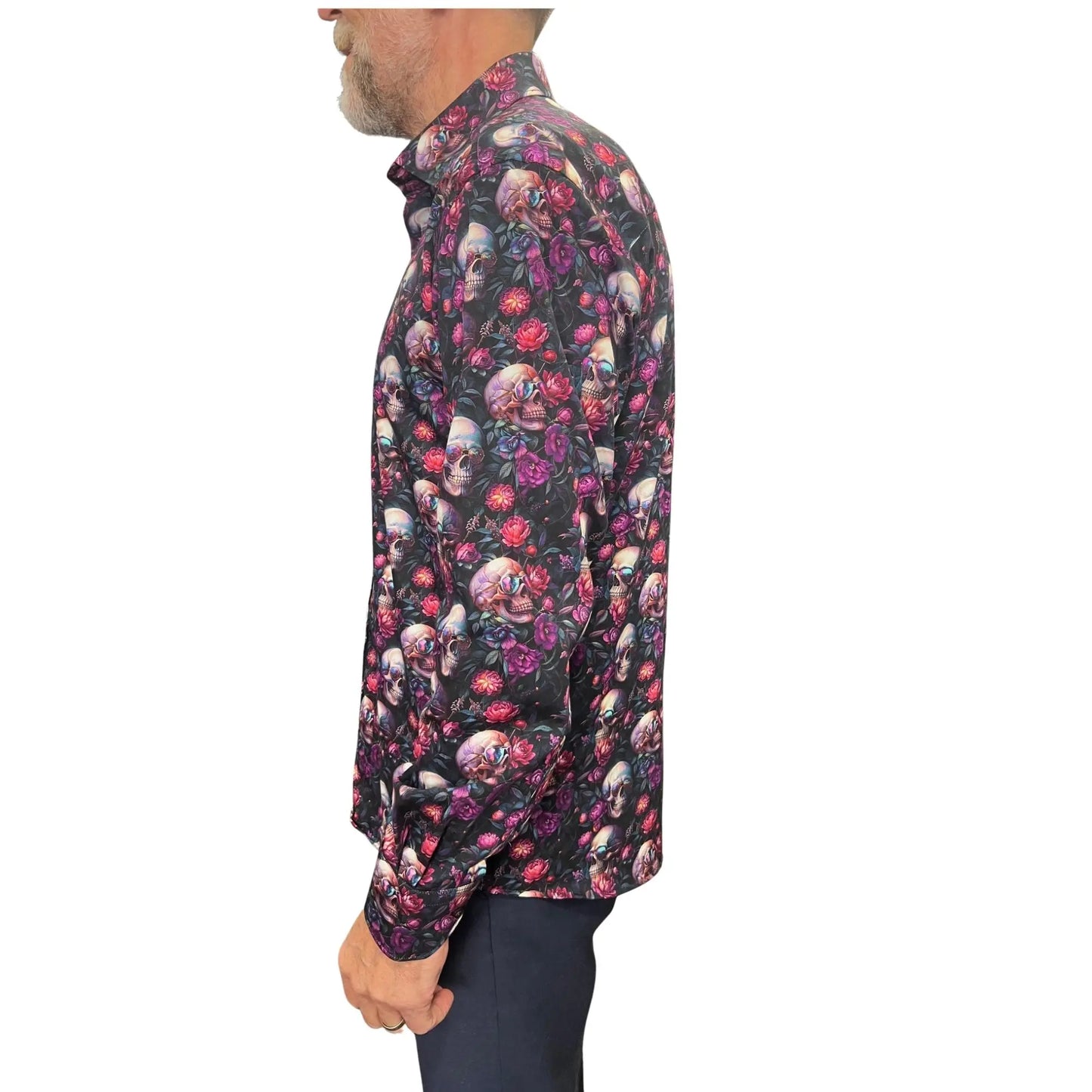 Buy Claudio Lugli Skull Floral Print Shirt - Purple | Long-Sleeved Shirtss at Woven Durham