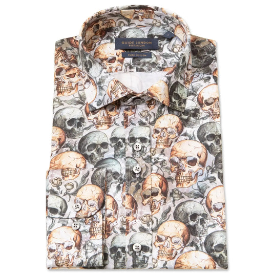 Buy Guide London Skull Print Shirt - Sage | Long-Sleeved Shirtss at Woven Durham