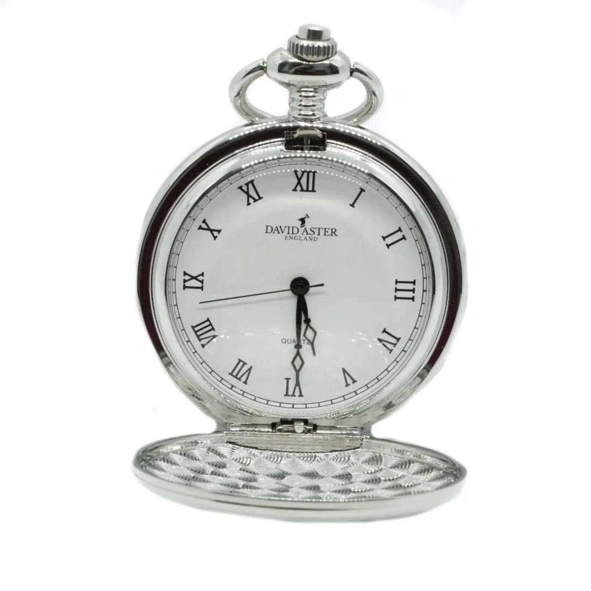Buy David Aster Spitfire Embossed Quartz Full Hunter Pocket Watch - Silver | Pocket Watchess at Woven Durham