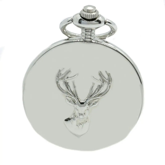 Buy David Aster Stag Embossed Quartz Full Hunter Pocket Watch - Silver | Pocket Watchess at Woven Durham