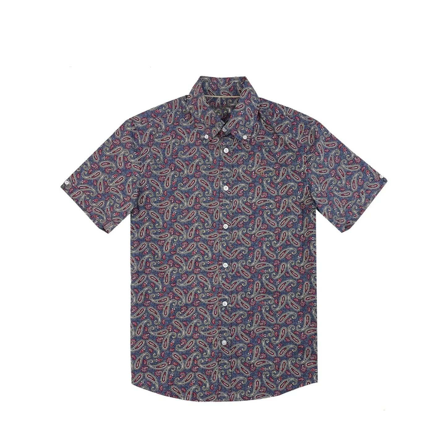 Buy Merc London Steve Paisley Short Sleeve Shirt - Navy | Short-Sleeved Polo Shirtss at Woven Durham