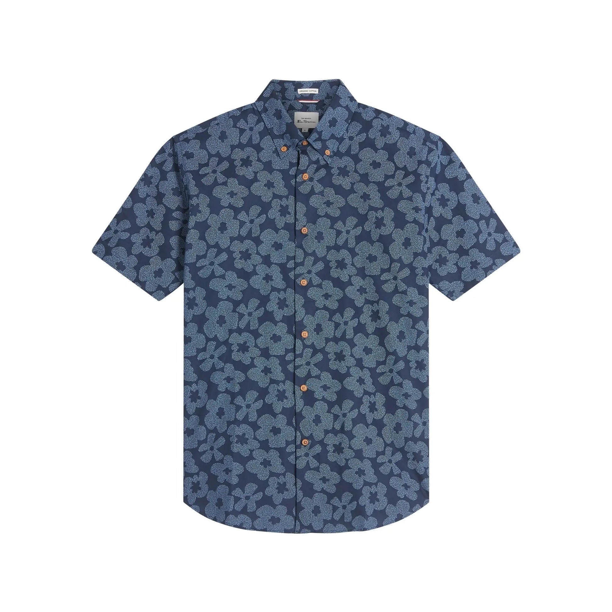 Buy Ben Sherman Stipple Floral Short Sleeve Shirt - Navy | Short-Sleeved Shirtss at Woven Durham