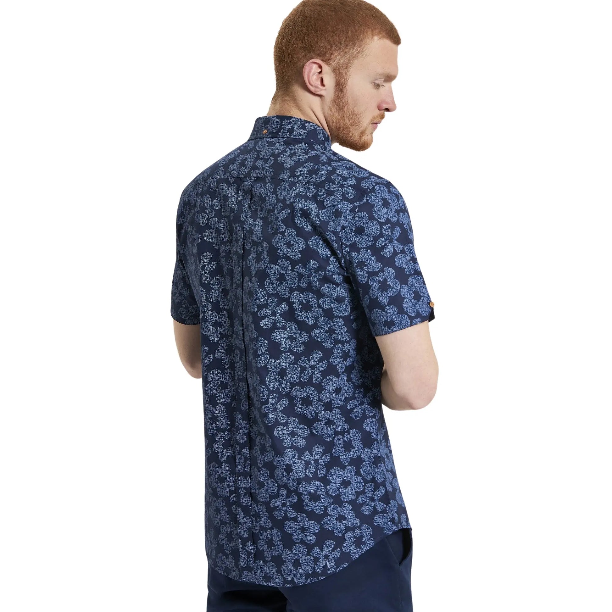 Buy Ben Sherman Stipple Floral Short Sleeve Shirt - Navy | Short-Sleeved Shirtss at Woven Durham