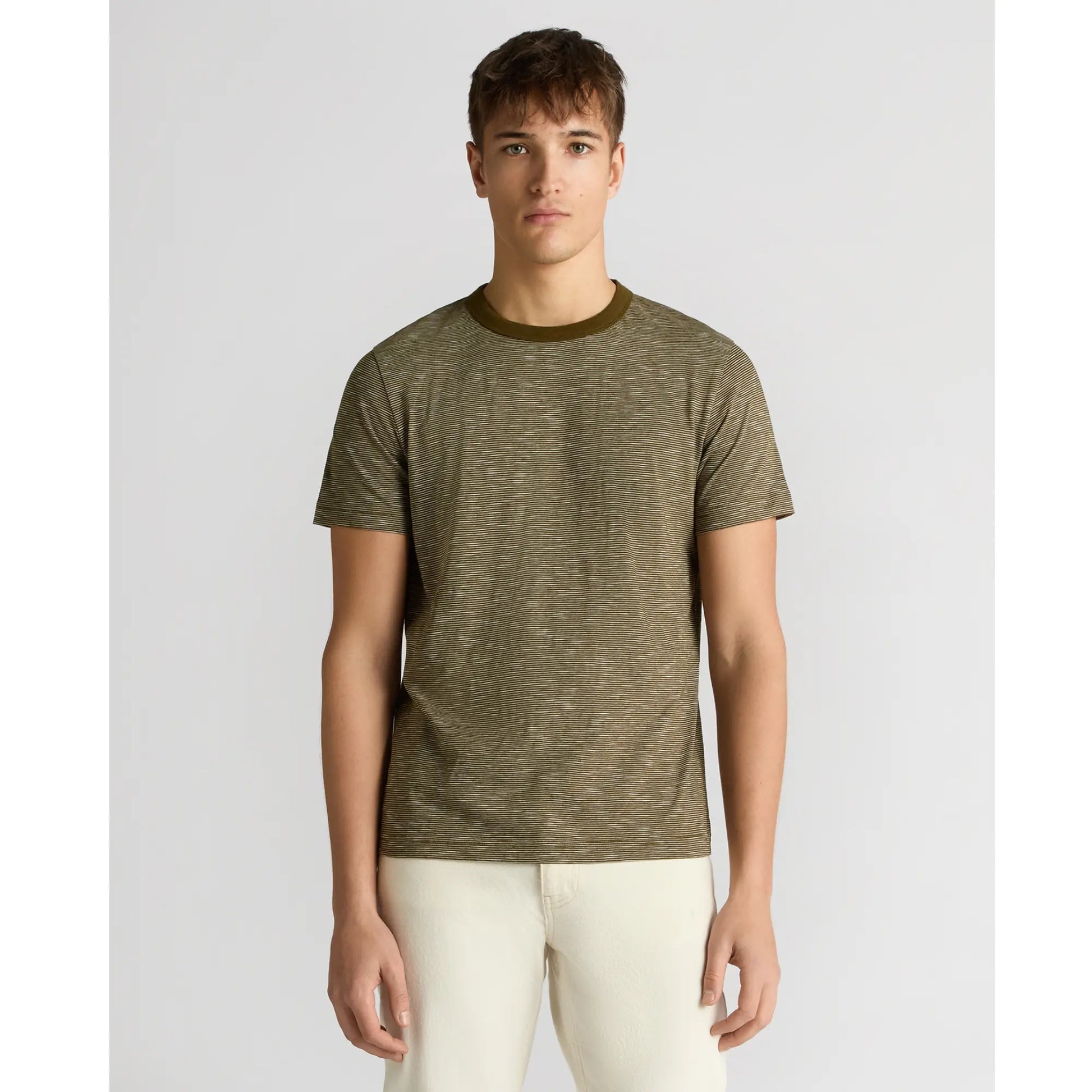 Buy Remus Uomo Stripe Crew-Neck T-Shirt - Olive | T-Shirtss at Woven Durham
