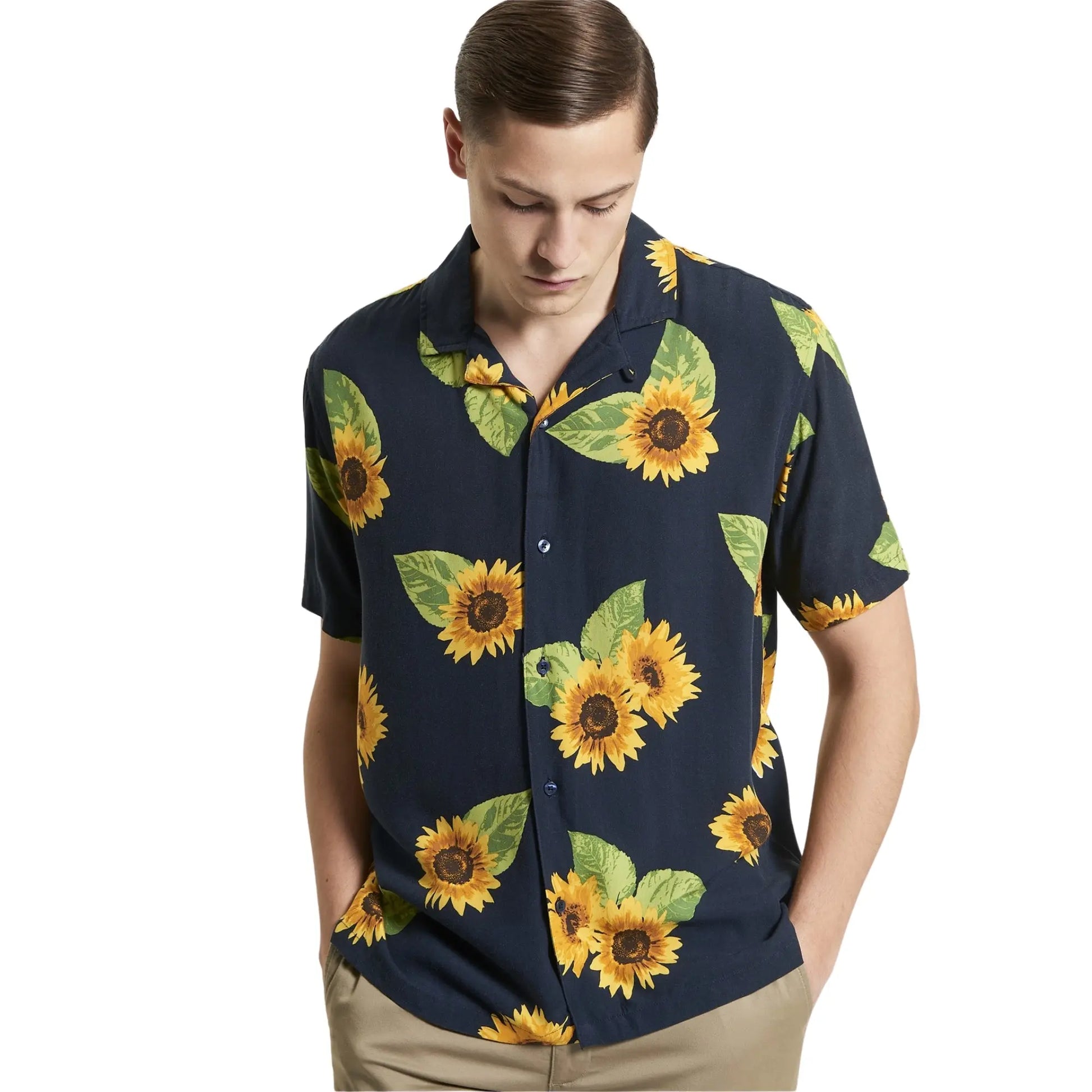Buy Ben Sherman Sunflower Print Short Sleeve Shirt - Black | Short-Sleeved Shirtss at Woven Durham