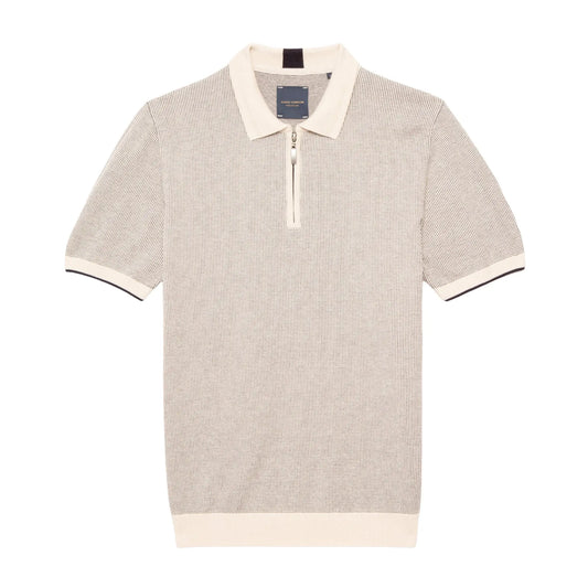 Buy Guide London Three Quarter Zip Short Sleeve Polo - Ivory/Navy | Short-Sleeved Polo Shirtss at Woven Durham
