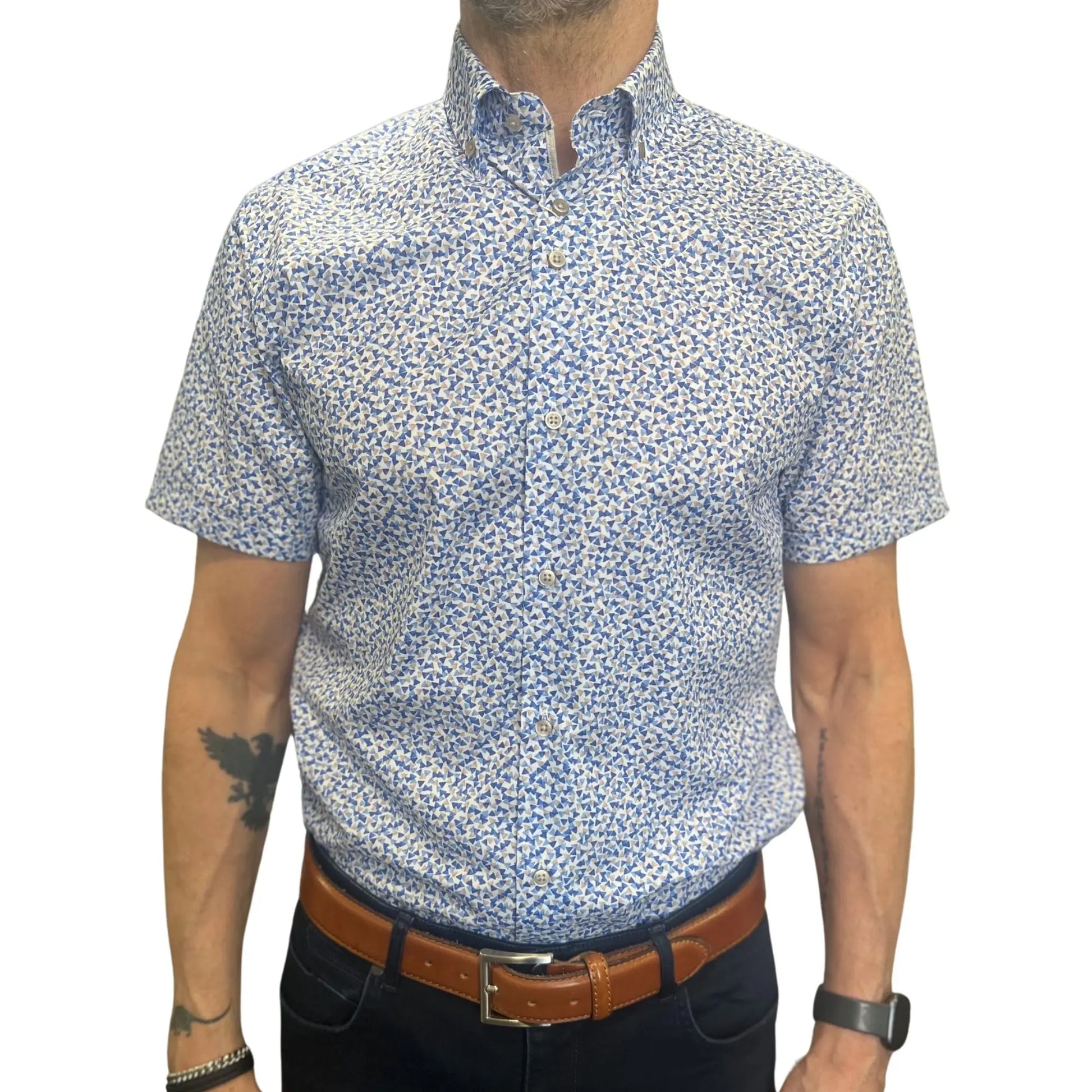 Buy Marnelli Sartoria Triangle Pattern Short-Sleeve Shirt - Multi | Long-Sleeved Shirtss at Woven Durham