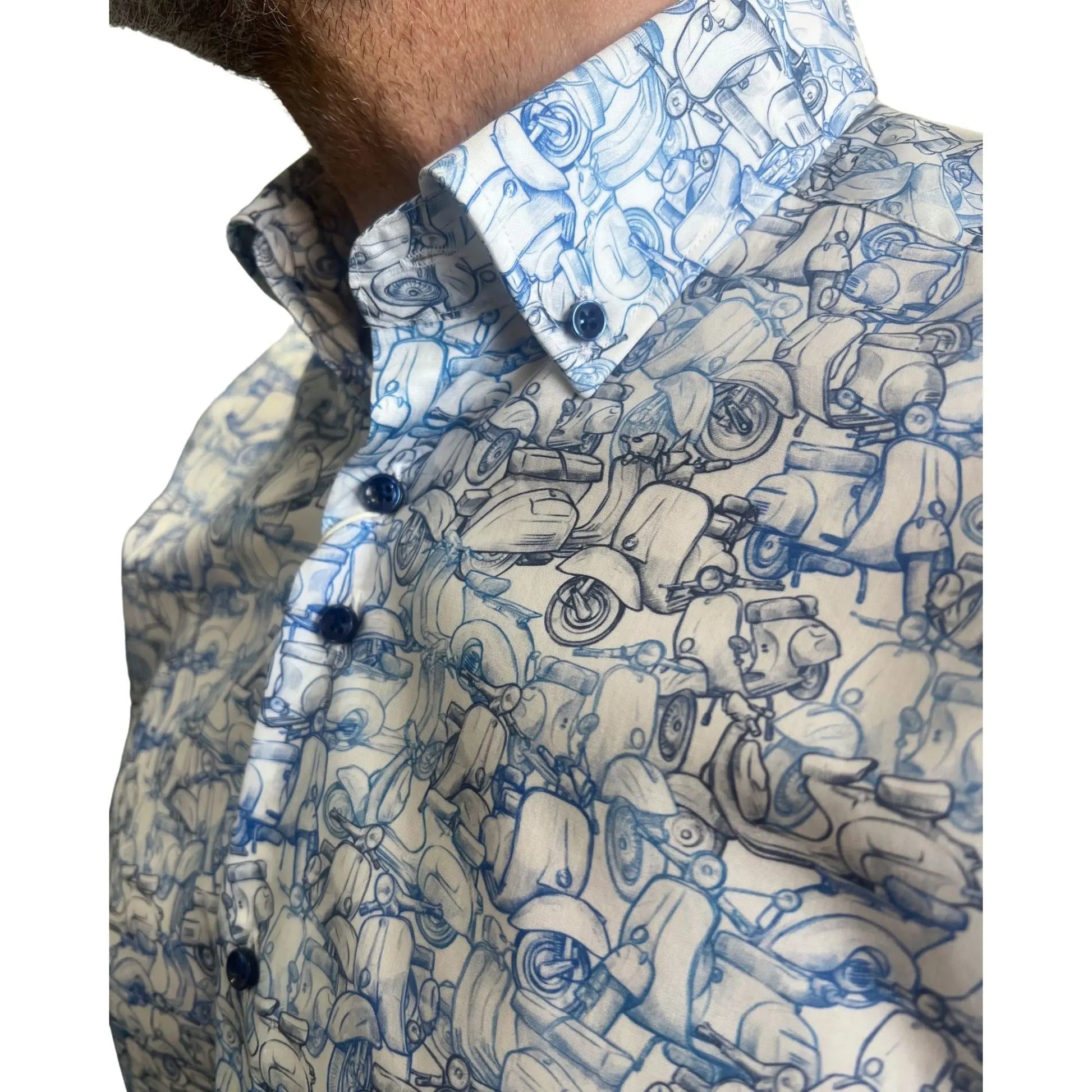 Buy Marnelli Sartoria Vesper Print Short Sleeve - Blue/White | Short-Sleeved Shirtss at Woven Durham