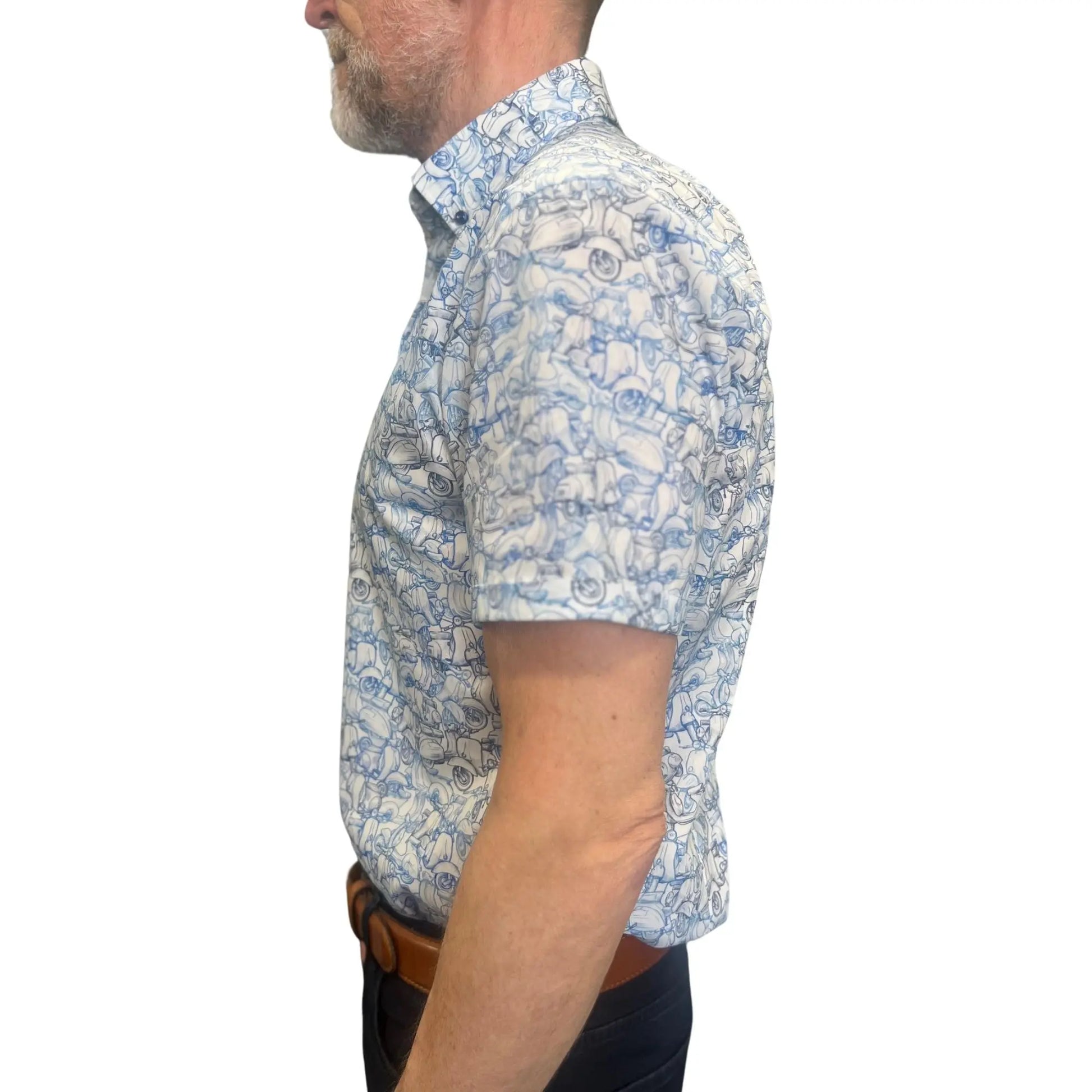 Buy Marnelli Sartoria Vesper Print Short Sleeve - Blue/White | Short-Sleeved Shirtss at Woven Durham