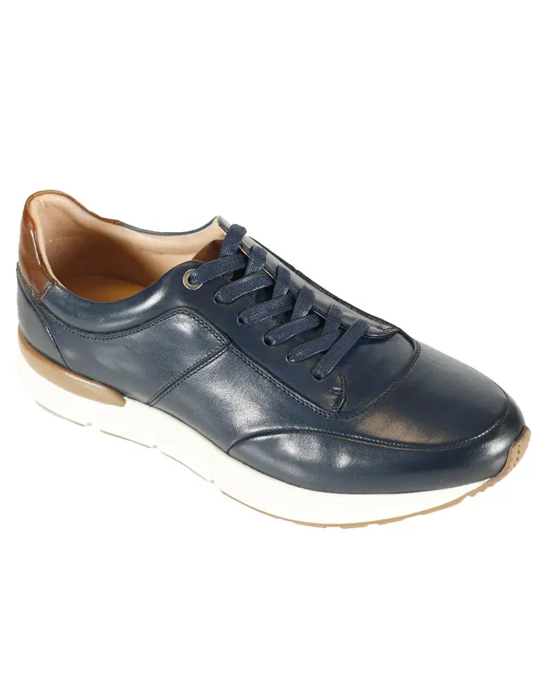 Buy Azor Calabria Leather Trainers - Navy Blue | Trainerss at Woven Durham