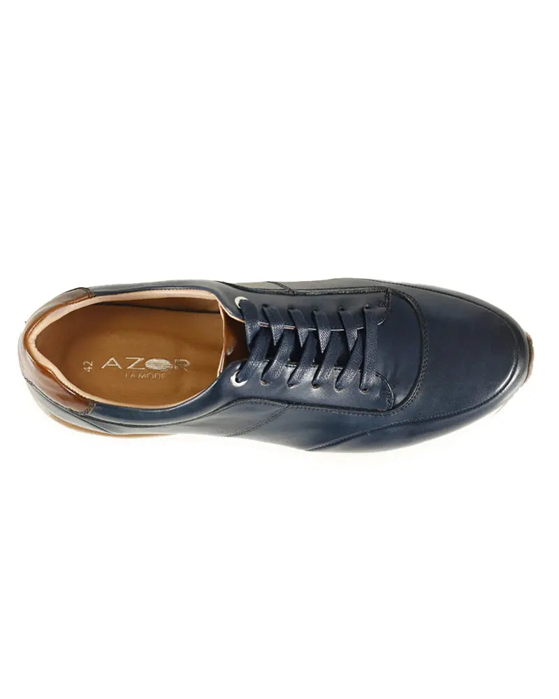 Buy Azor Calabria Leather Trainers - Navy Blue | Trainerss at Woven Durham