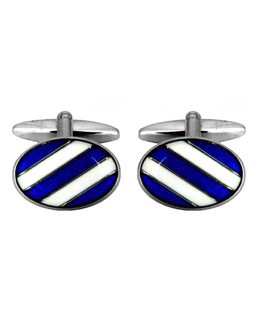Diagonal Stripe Oval Cufflinks - Blue / White Dalaco