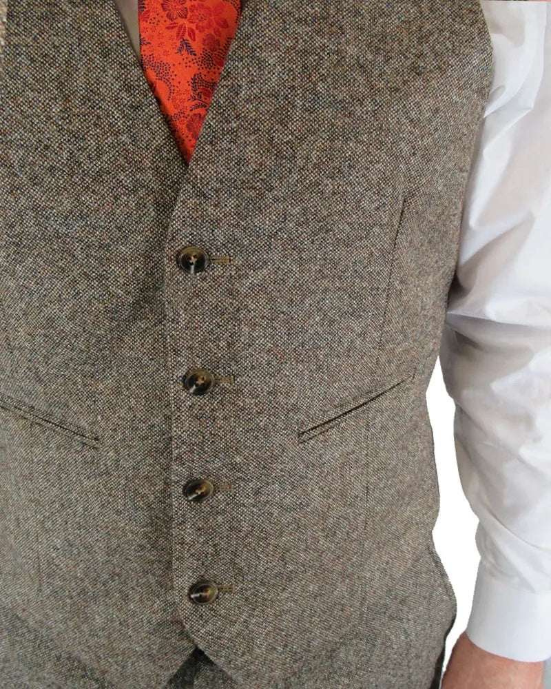 Torre Donegal Tweed Suit Waistcoat - Brown From Woven Durham