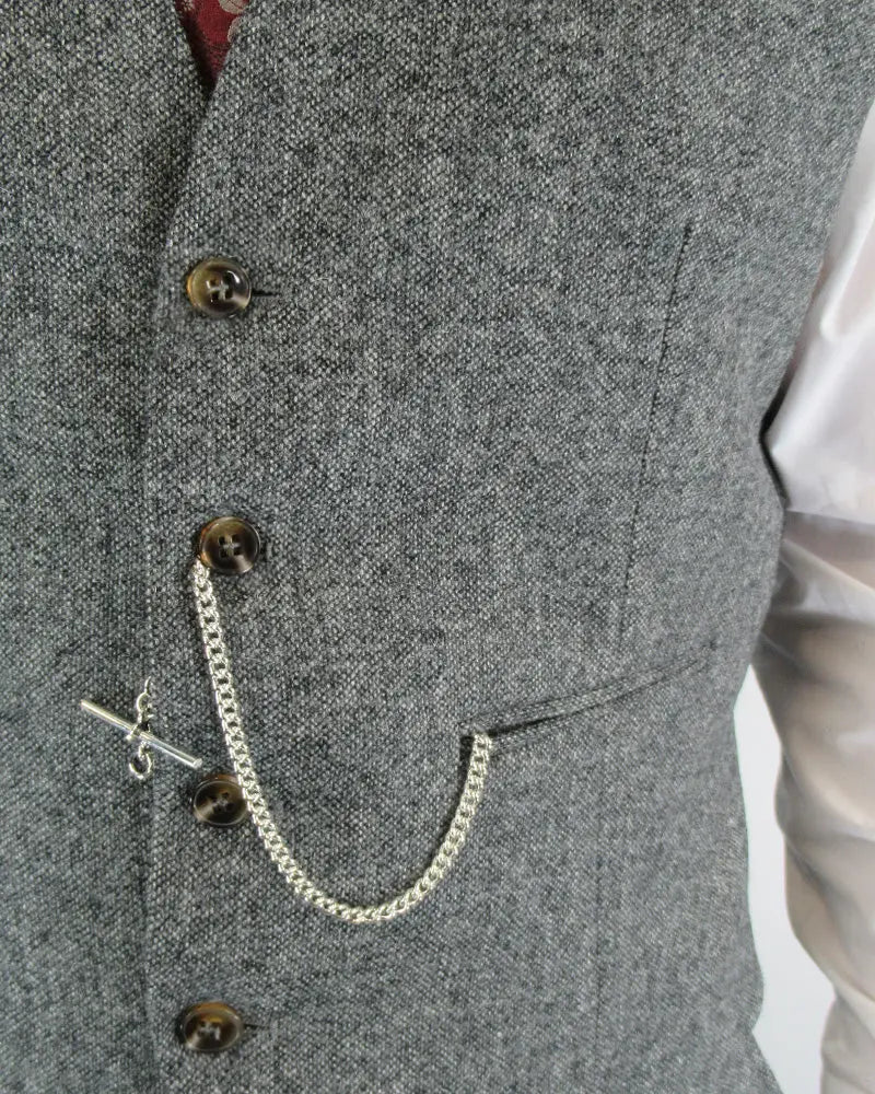 Torre Donegal Tweed Suit Waistcoat - Grey From Woven Durham
