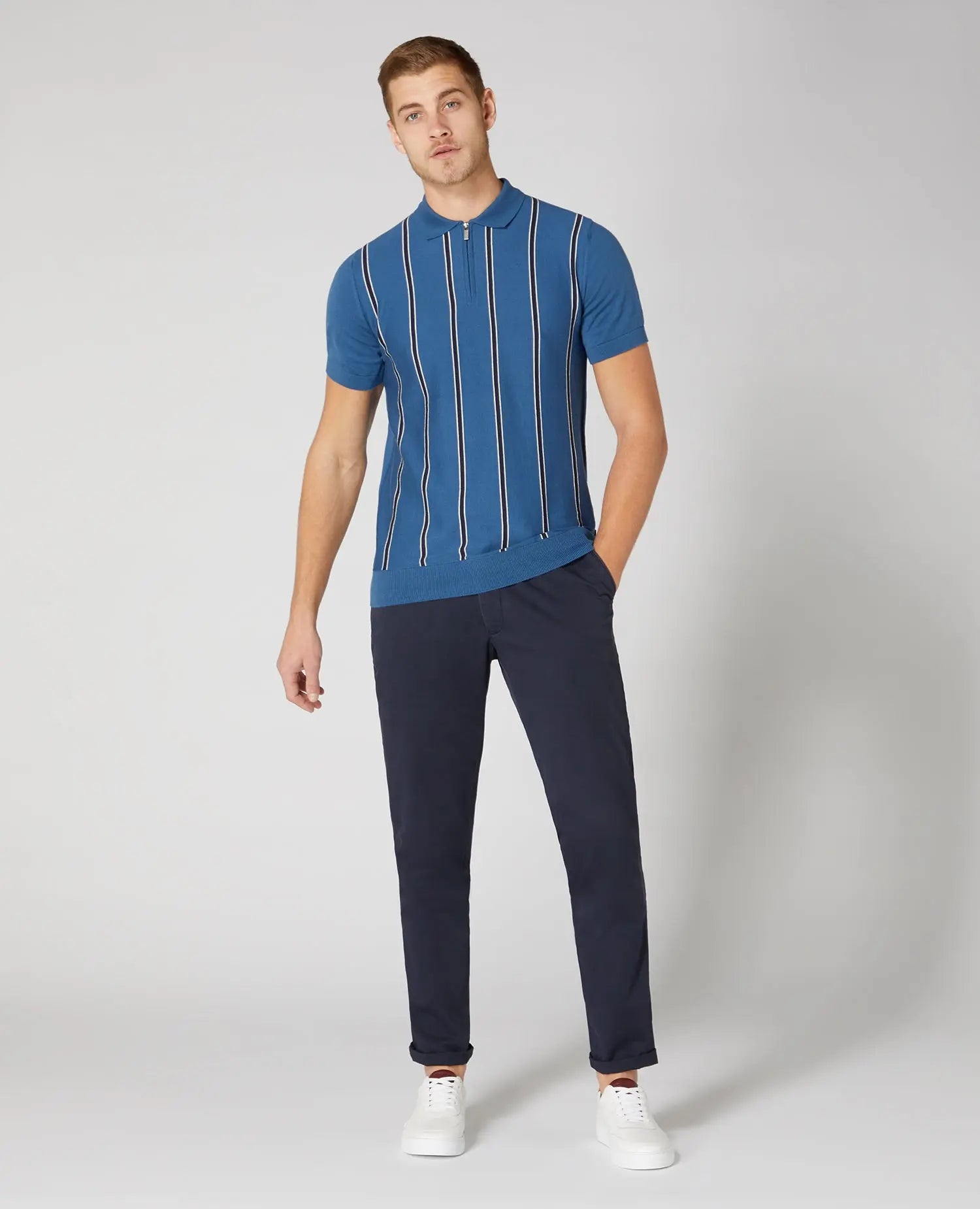 Remus Uomo Emilio Tailored Chinos - Navy From Woven Durham