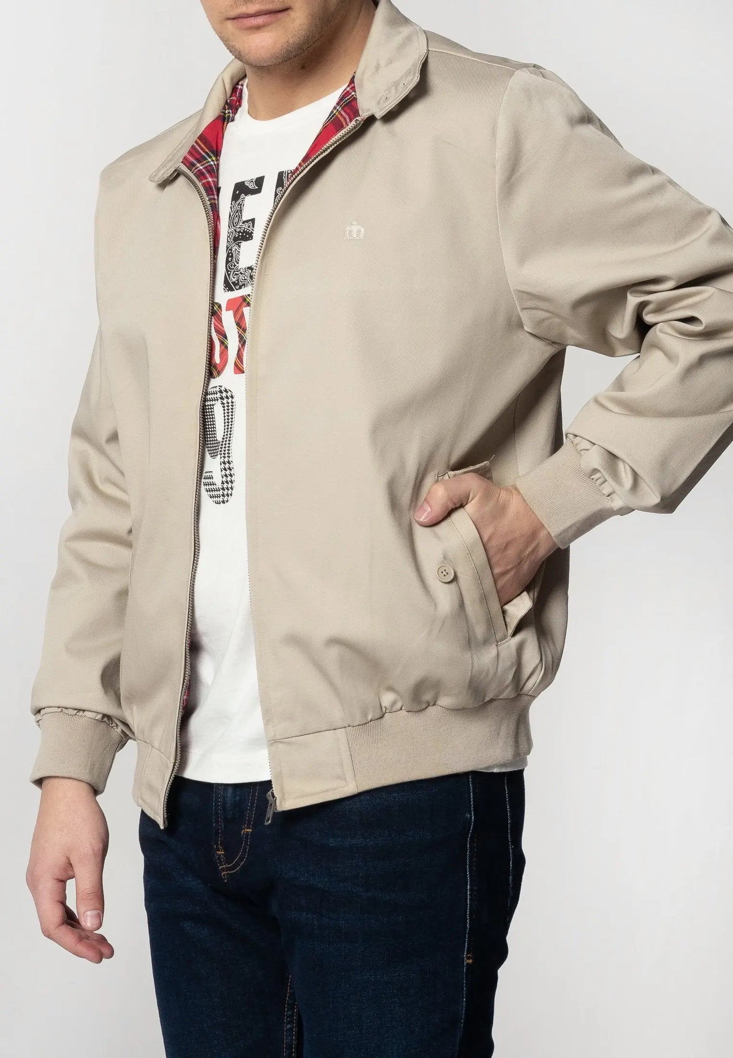 Merc London Harrington Cotton Jacket - Beige From Woven Durham