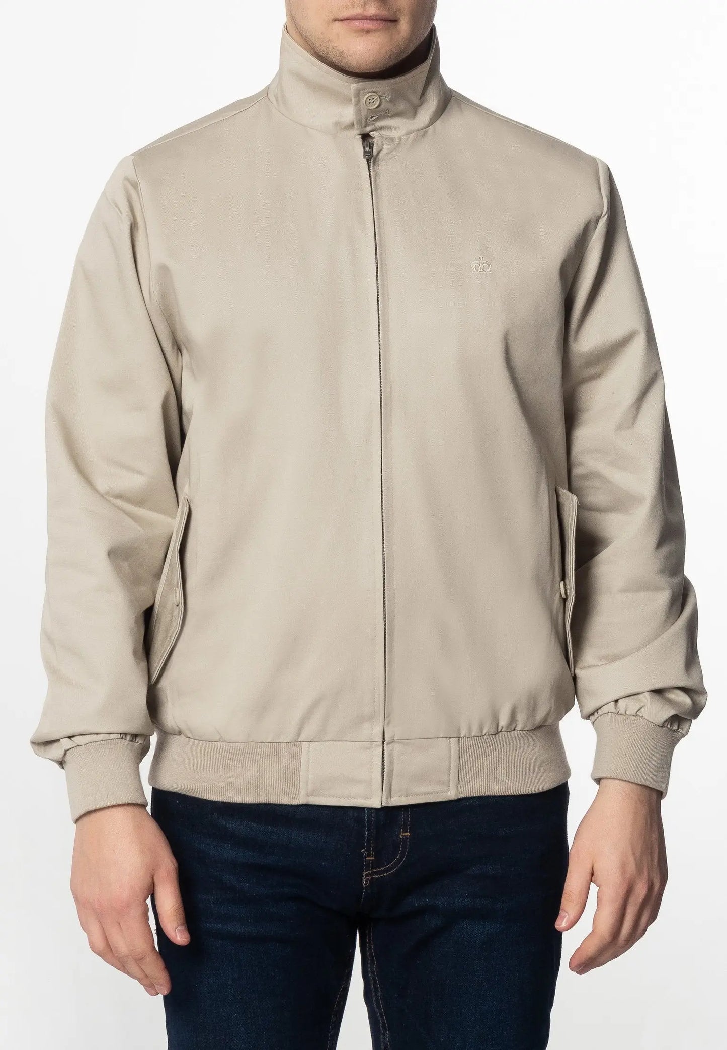 Merc London Harrington Cotton Jacket - Beige From Woven Durham