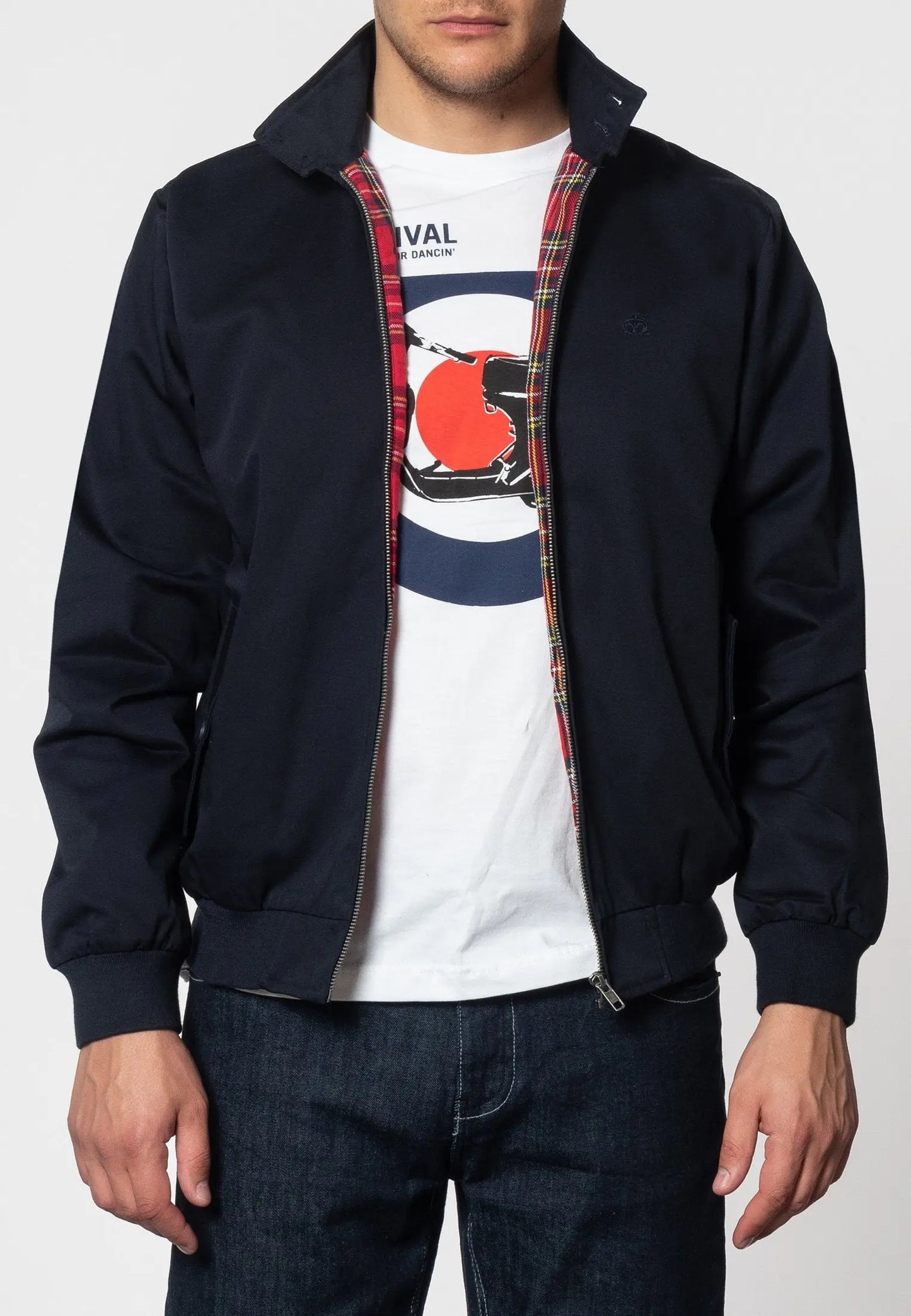 Merc London Harrington Cotton Jacket - Navy From Woven Durham
