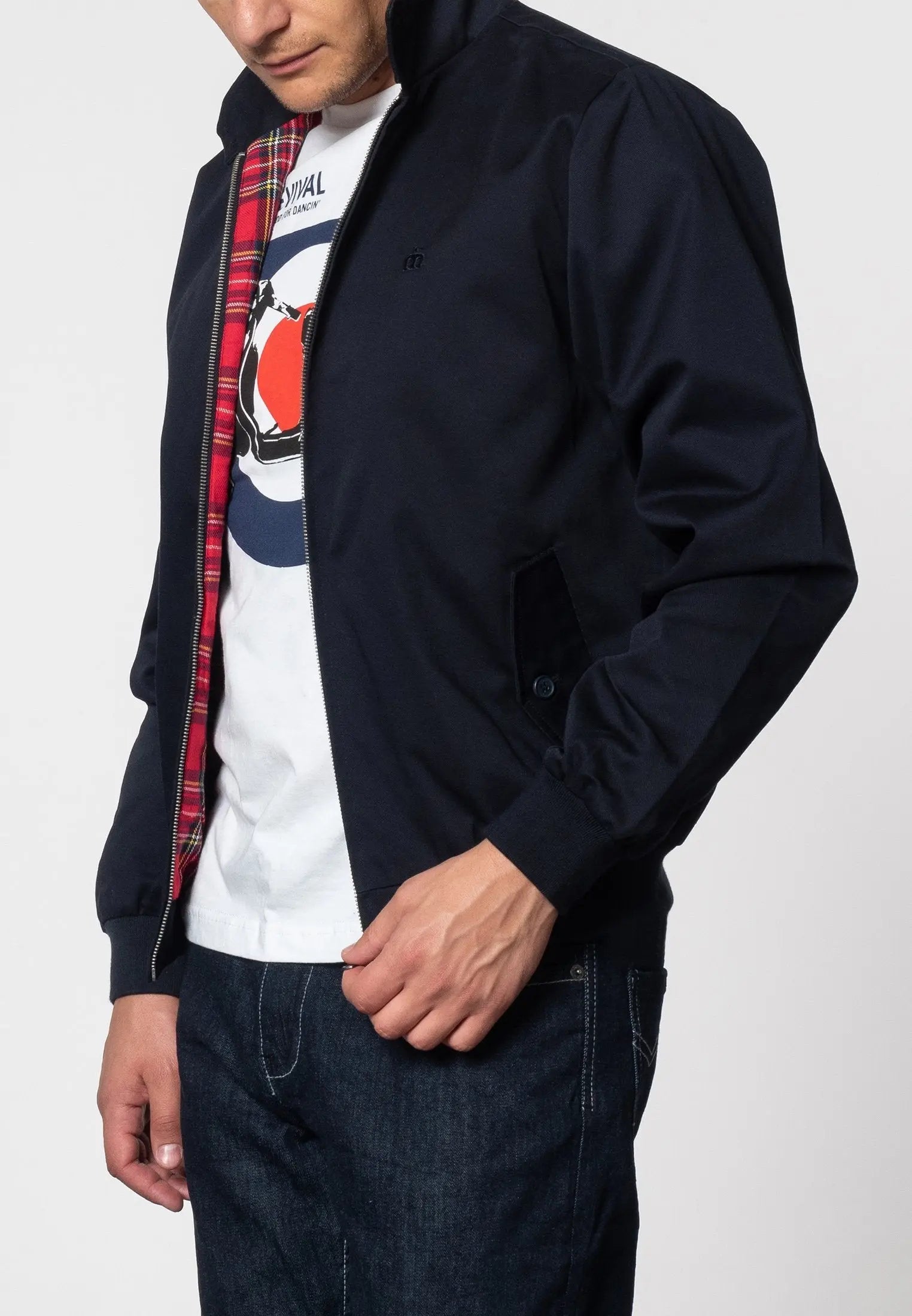 Merc London Harrington Cotton Jacket - Navy From Woven Durham