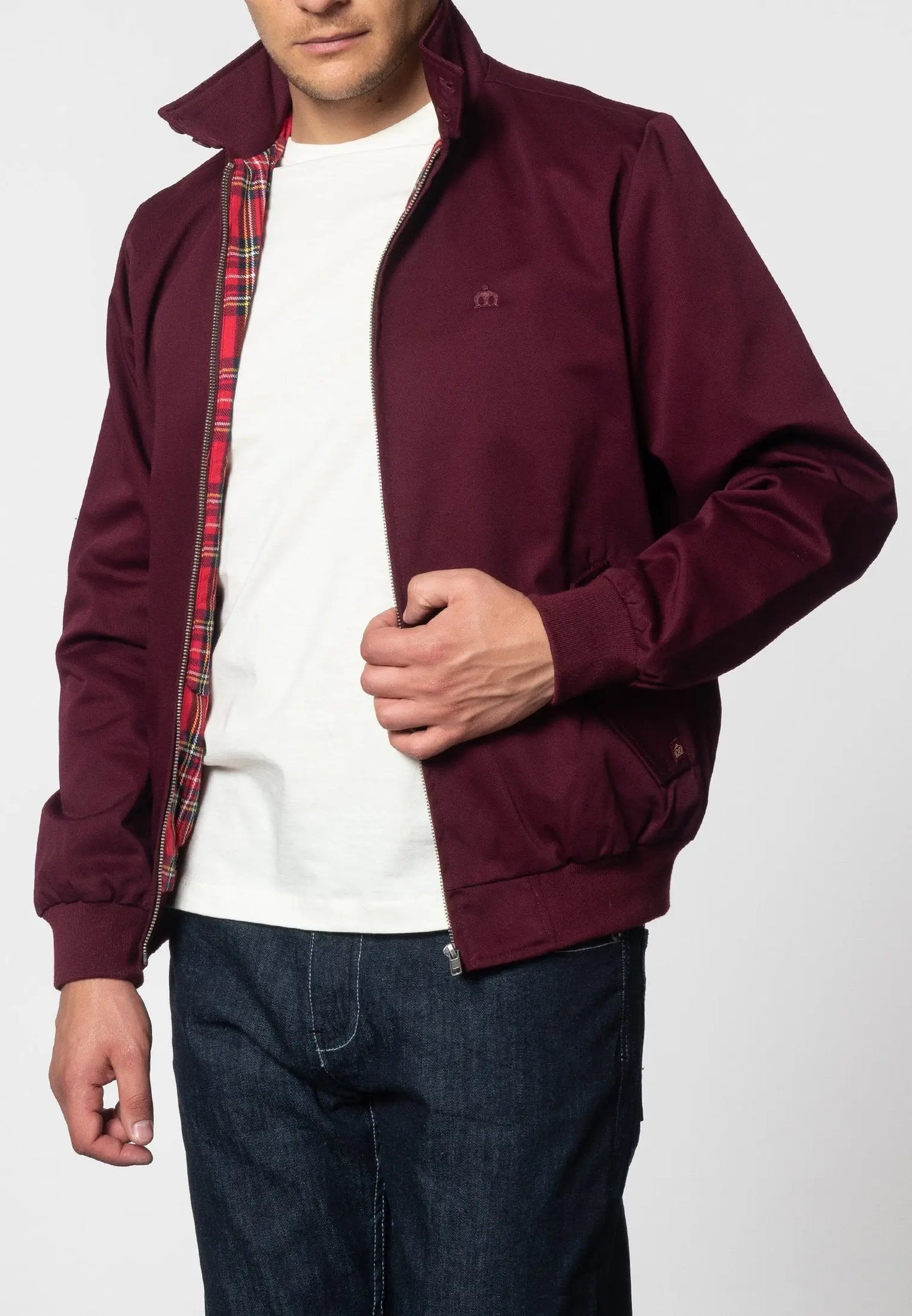 Merc London Harrington Cotton Jacket - Wine From Woven Durham