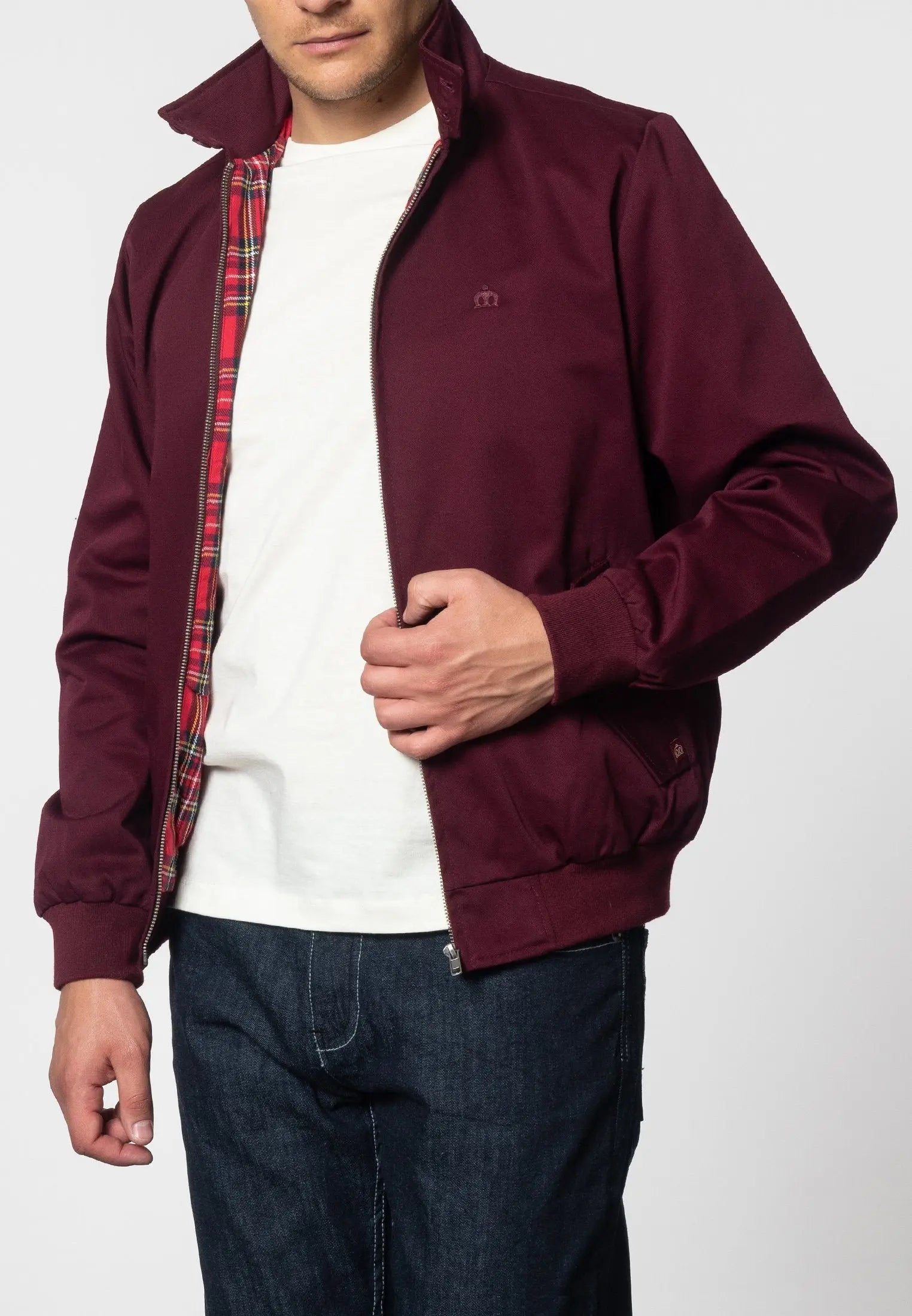 Merc London Harrington Cotton Jacket - Wine From Woven Durham