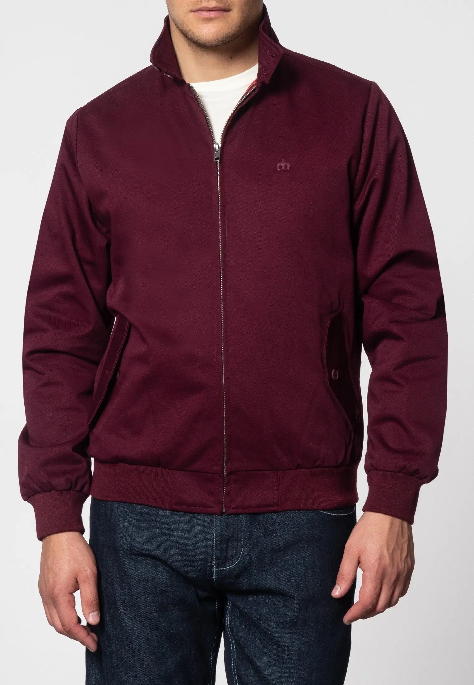 Merc London Harrington Cotton Jacket - Wine From Woven Durham