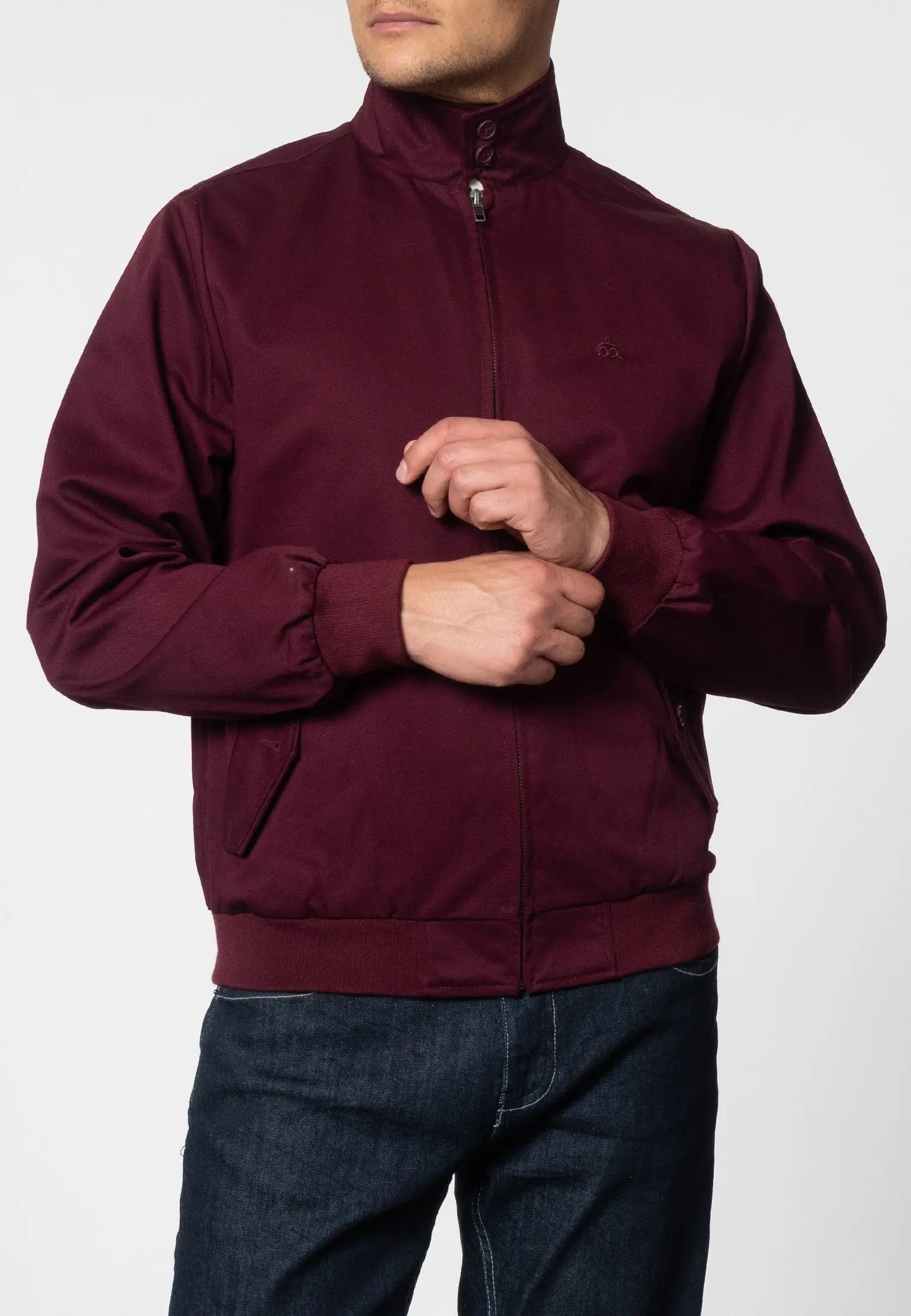 Merc London Harrington Cotton Jacket - Wine From Woven Durham