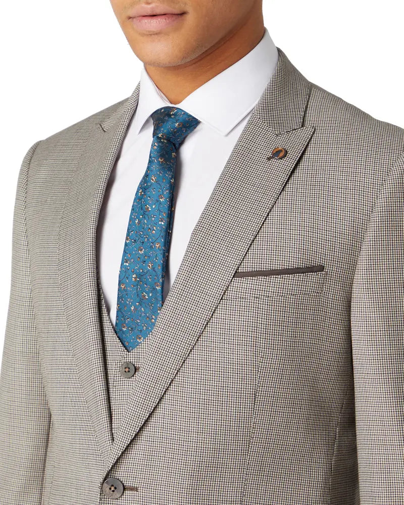 Remus Uomo Mario Micro Houndstooth Suit Jacket - Beige From Woven Durham