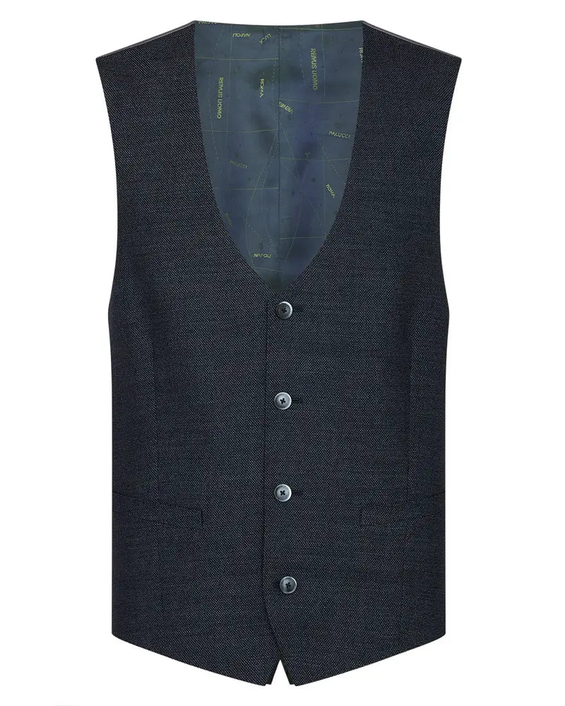 Mario Textured Suit Waistcoat - Navy Remus Uomo