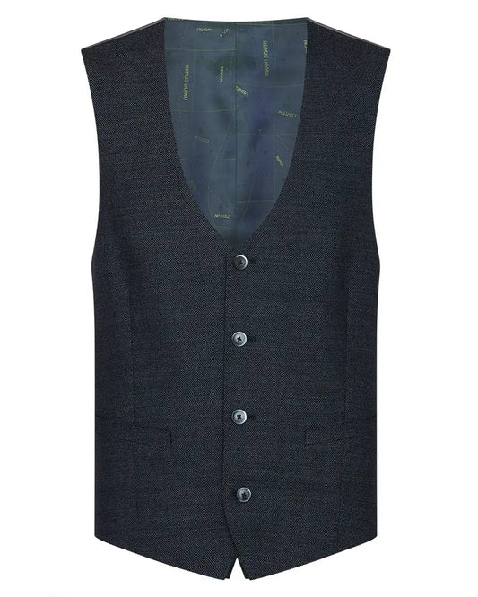 Mario Textured Suit Waistcoat - Navy Remus Uomo