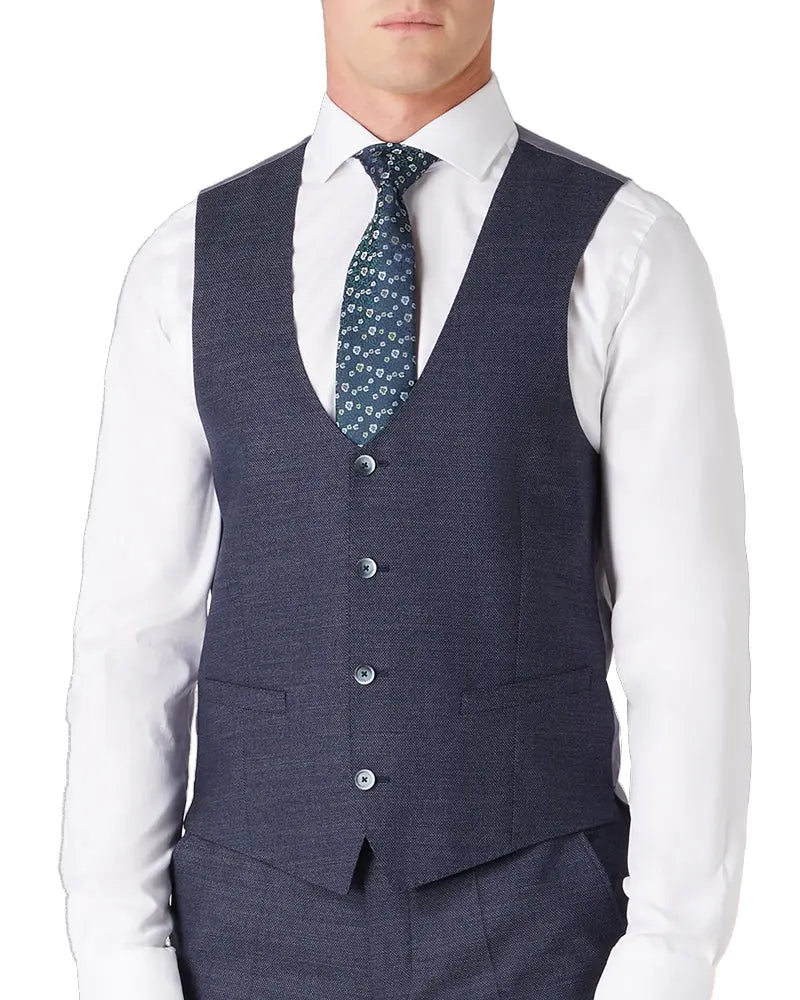Mario Textured Suit Waistcoat - Navy Remus Uomo