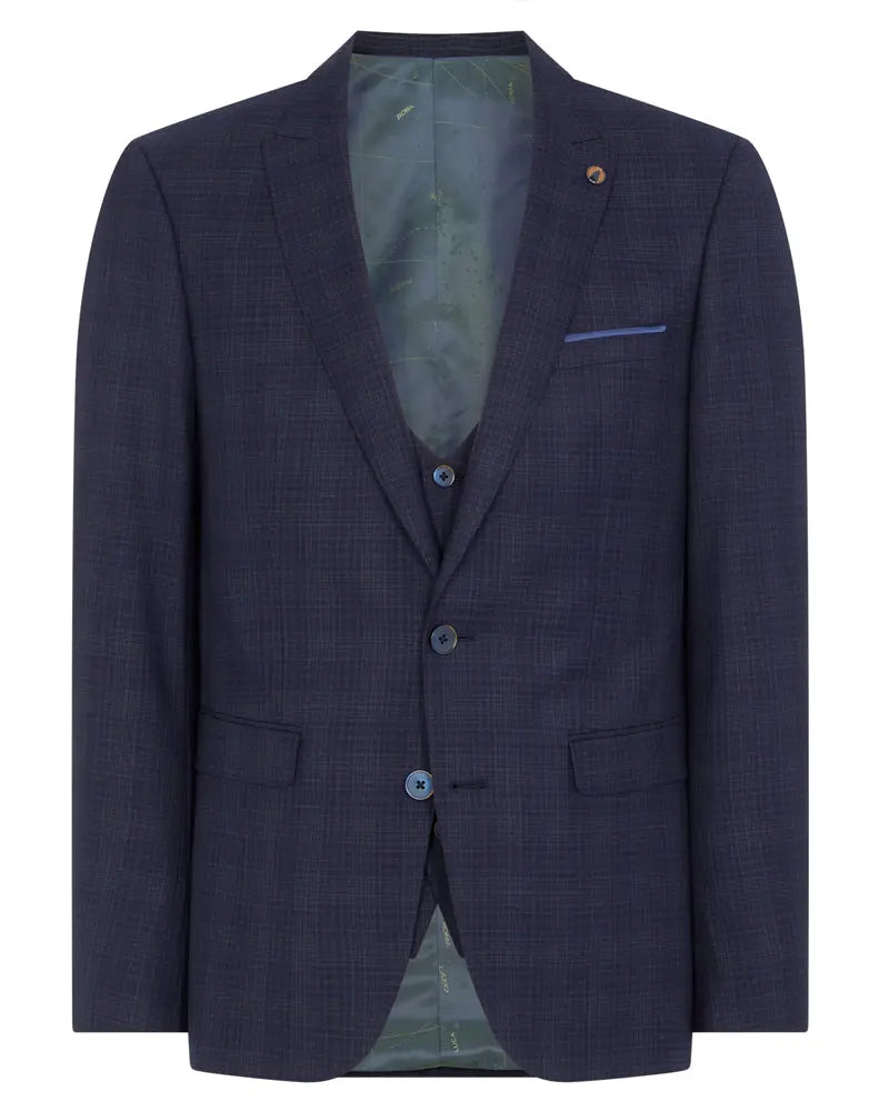 Remus Uomo Micro Check Peak Lapel Suit Jacket - Navy / Brown From Woven Durham