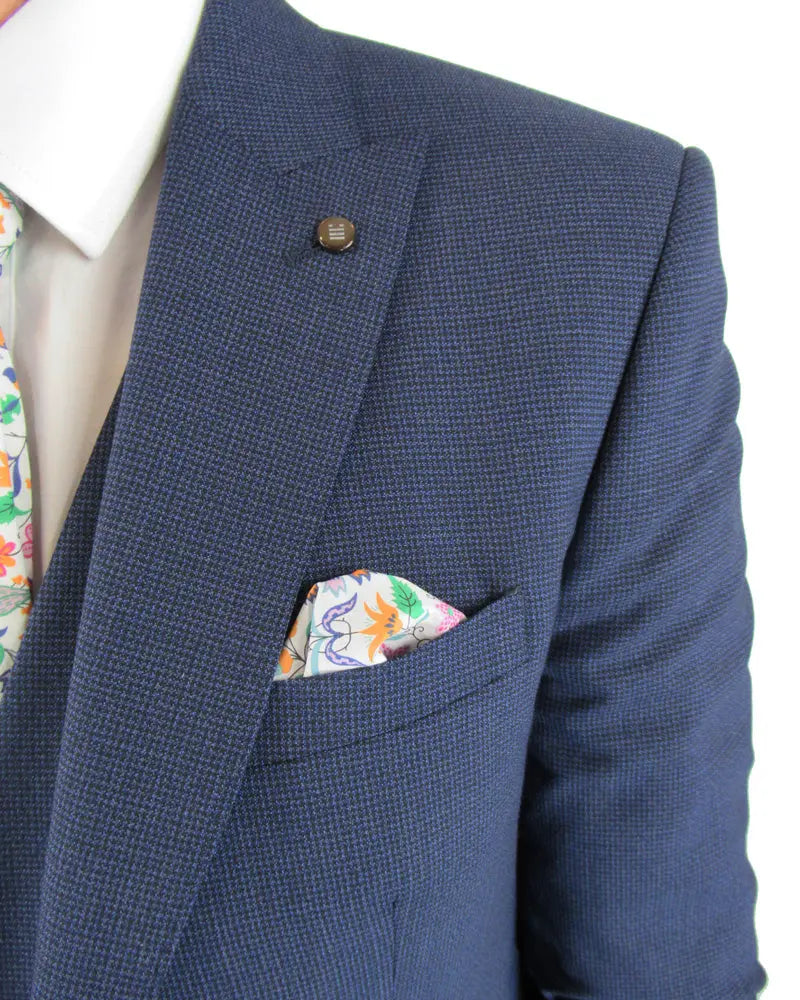 Torre Micro Houndstooth Suit Jacket - Blue / Black From Woven Durham
