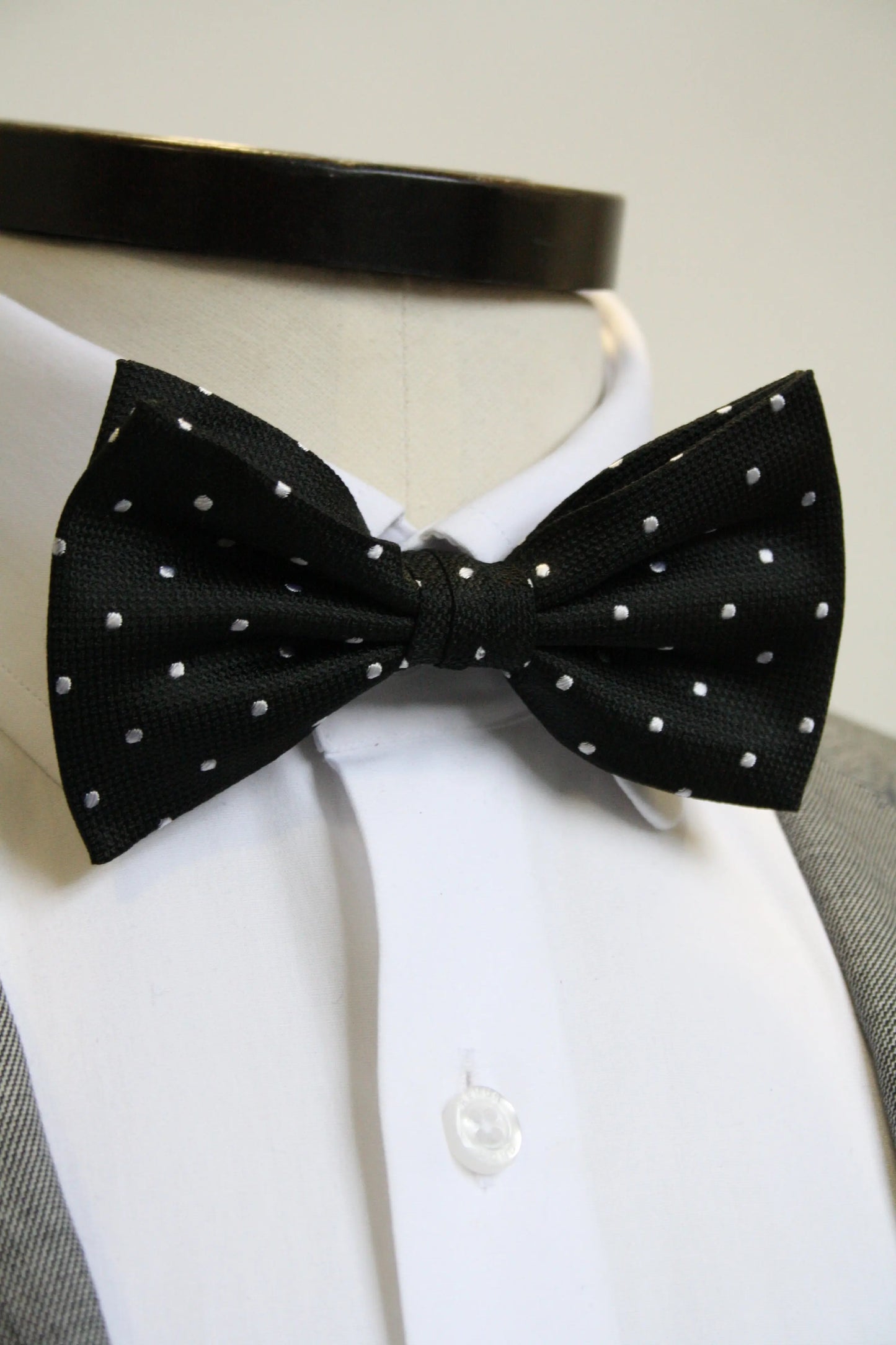 Knightsbridge Neckwear Micro Polka Dot Pre-Tied Silk Bow Tie - Black / White From Woven Durham