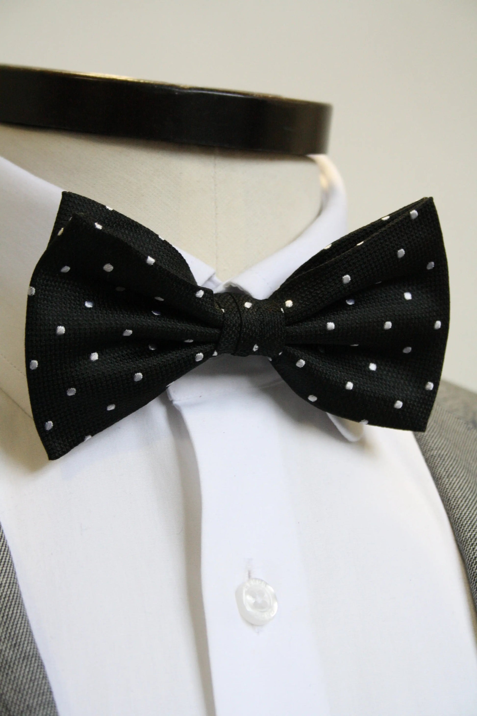 Knightsbridge Neckwear Micro Polka Dot Pre-Tied Silk Bow Tie - Black / White From Woven Durham