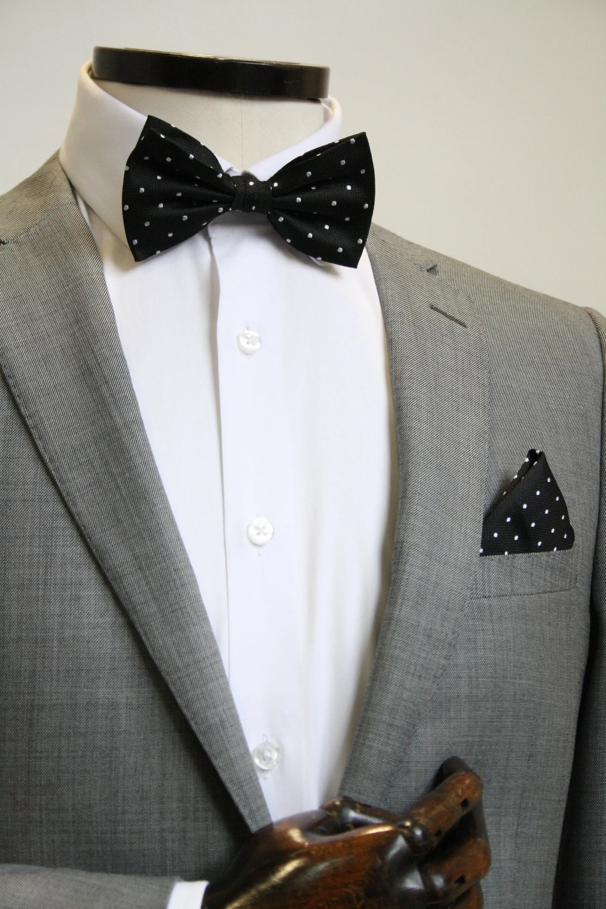Knightsbridge Neckwear Micro Polka Dot Pre-Tied Silk Bow Tie - Black / White From Woven Durham