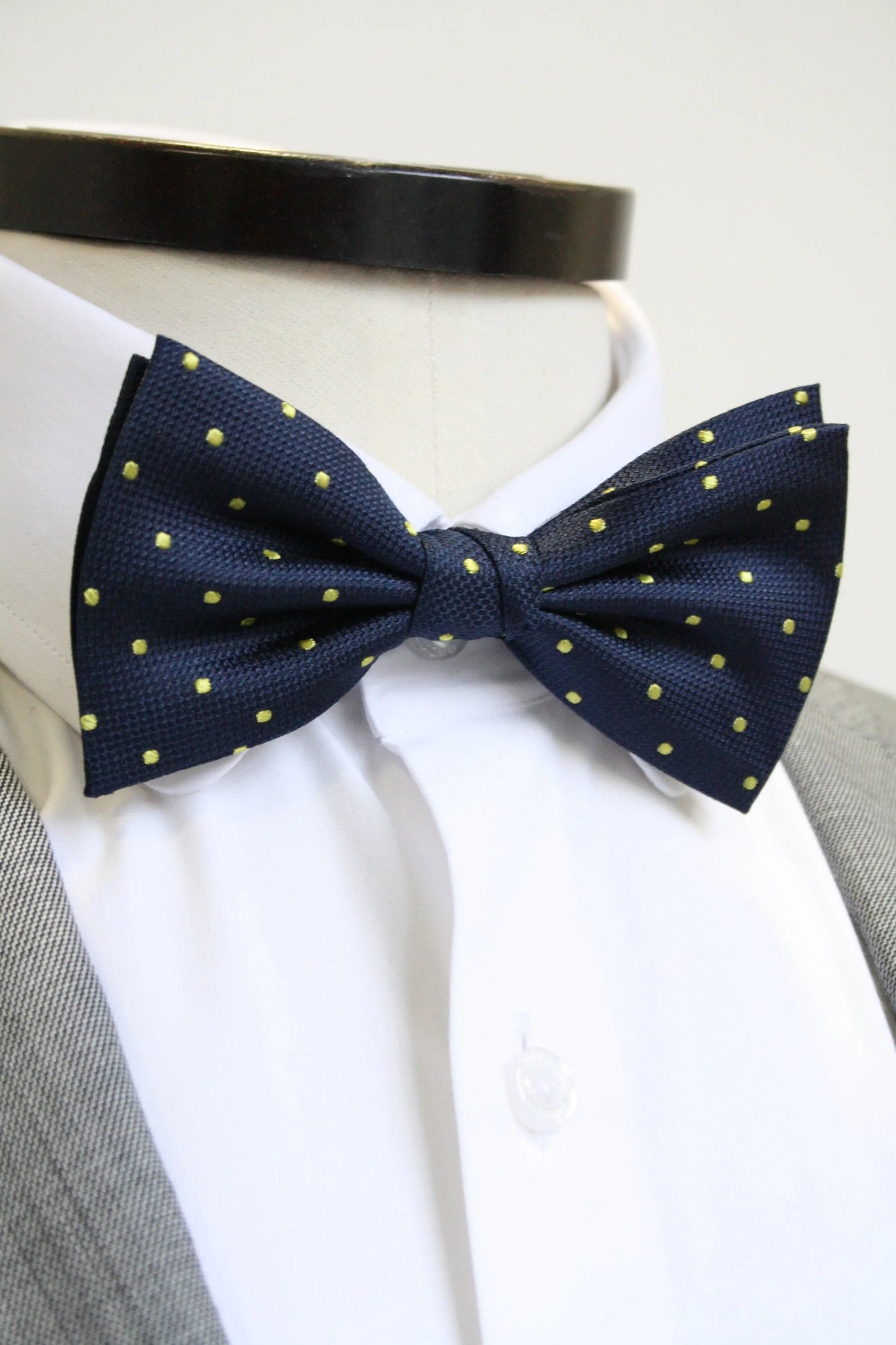Micro Polka Dot Pre-Tied Silk Bow Tie - Navy / Yellow Knightsbridge Neckwear