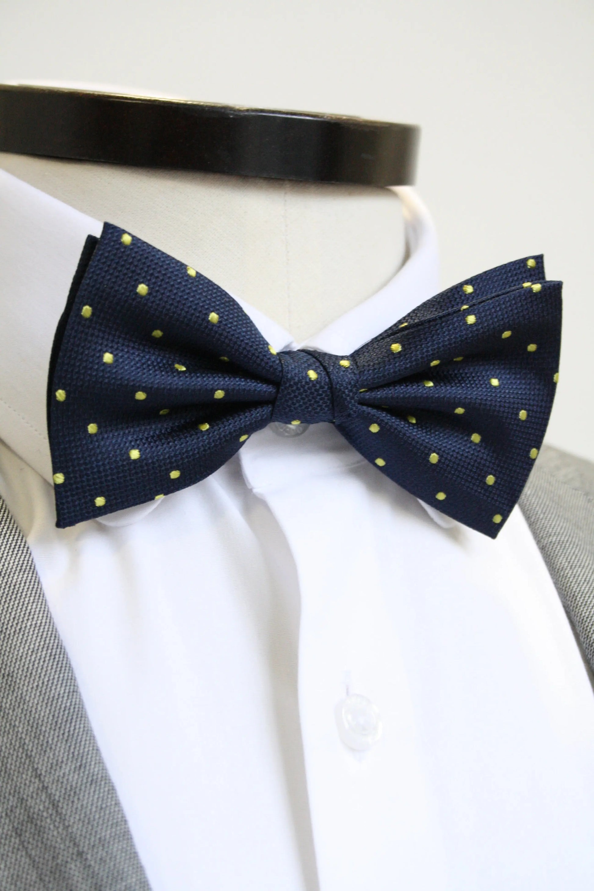 Micro Polka Dot Pre-Tied Silk Bow Tie - Navy / Yellow Knightsbridge Neckwear