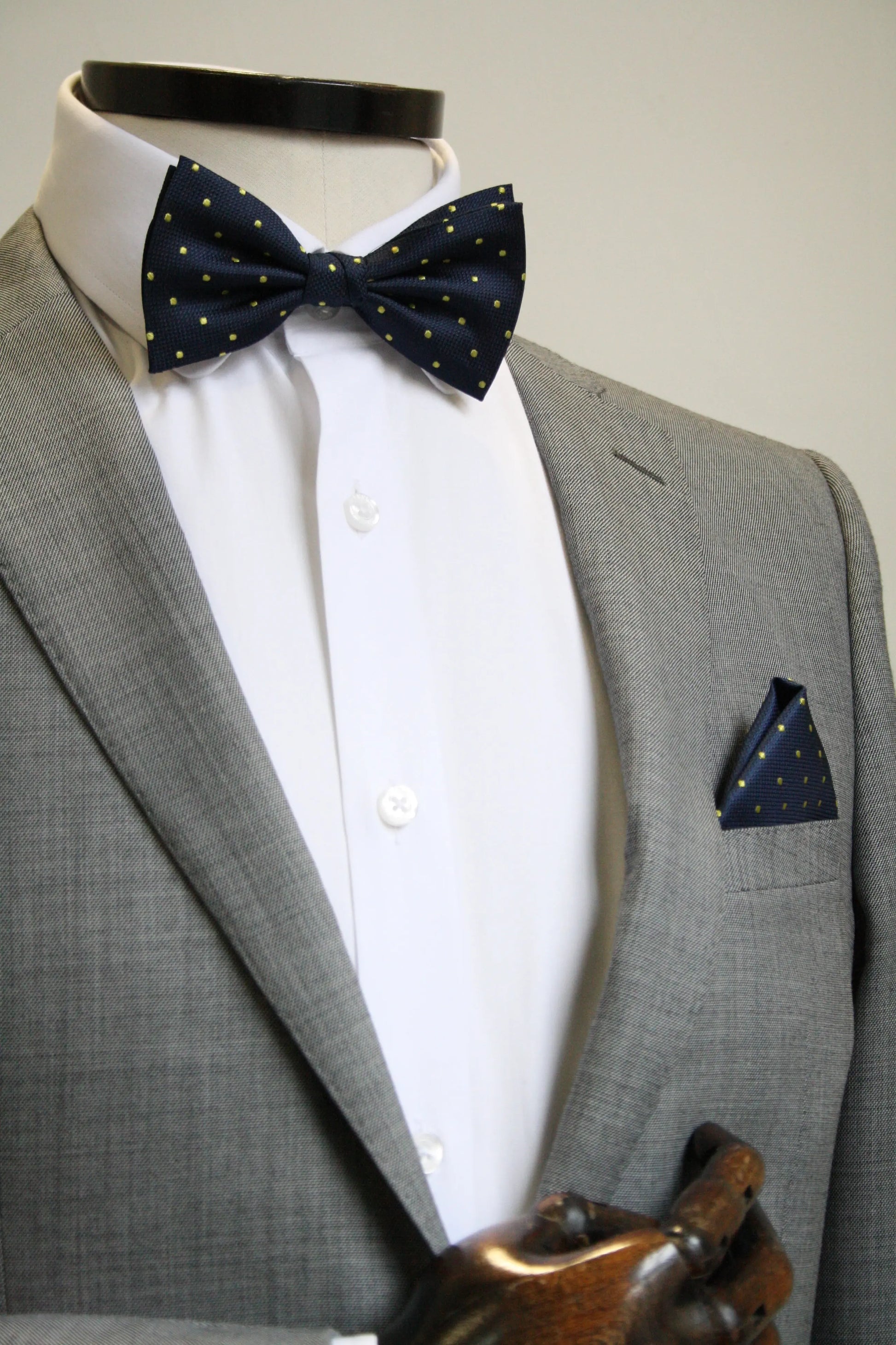 Micro Polka Dot Pre-Tied Silk Bow Tie - Navy / Yellow Knightsbridge Neckwear