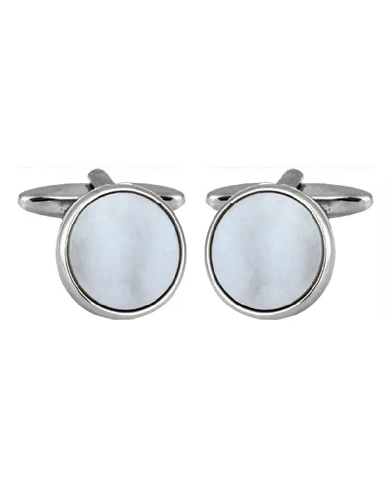 Mother of Pearl Round Cufflinks - Silver Dalaco