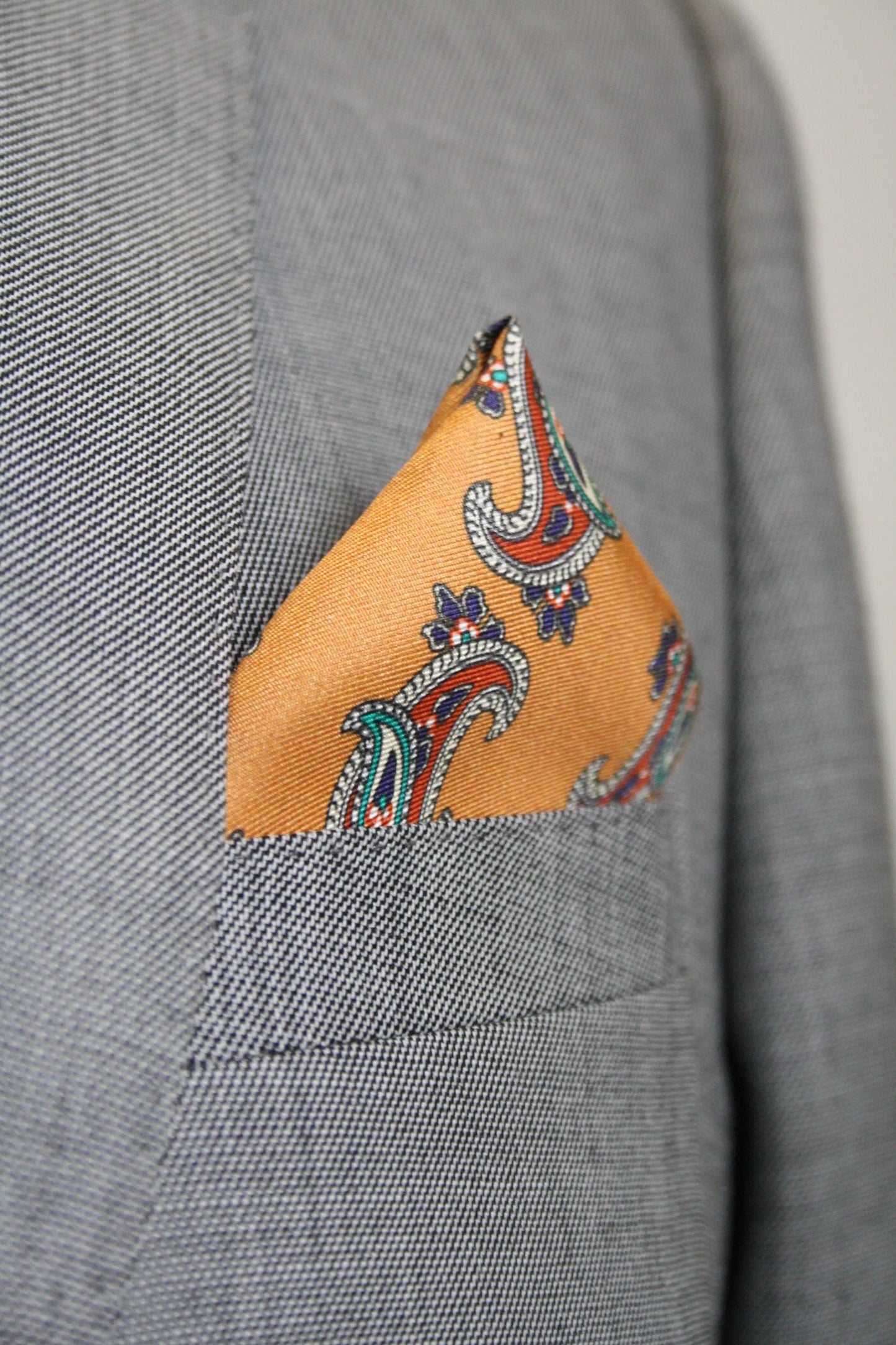 Mustard With Red & White Paisley Pattern Silk Pocket Square Knightsbridge Neckwear
