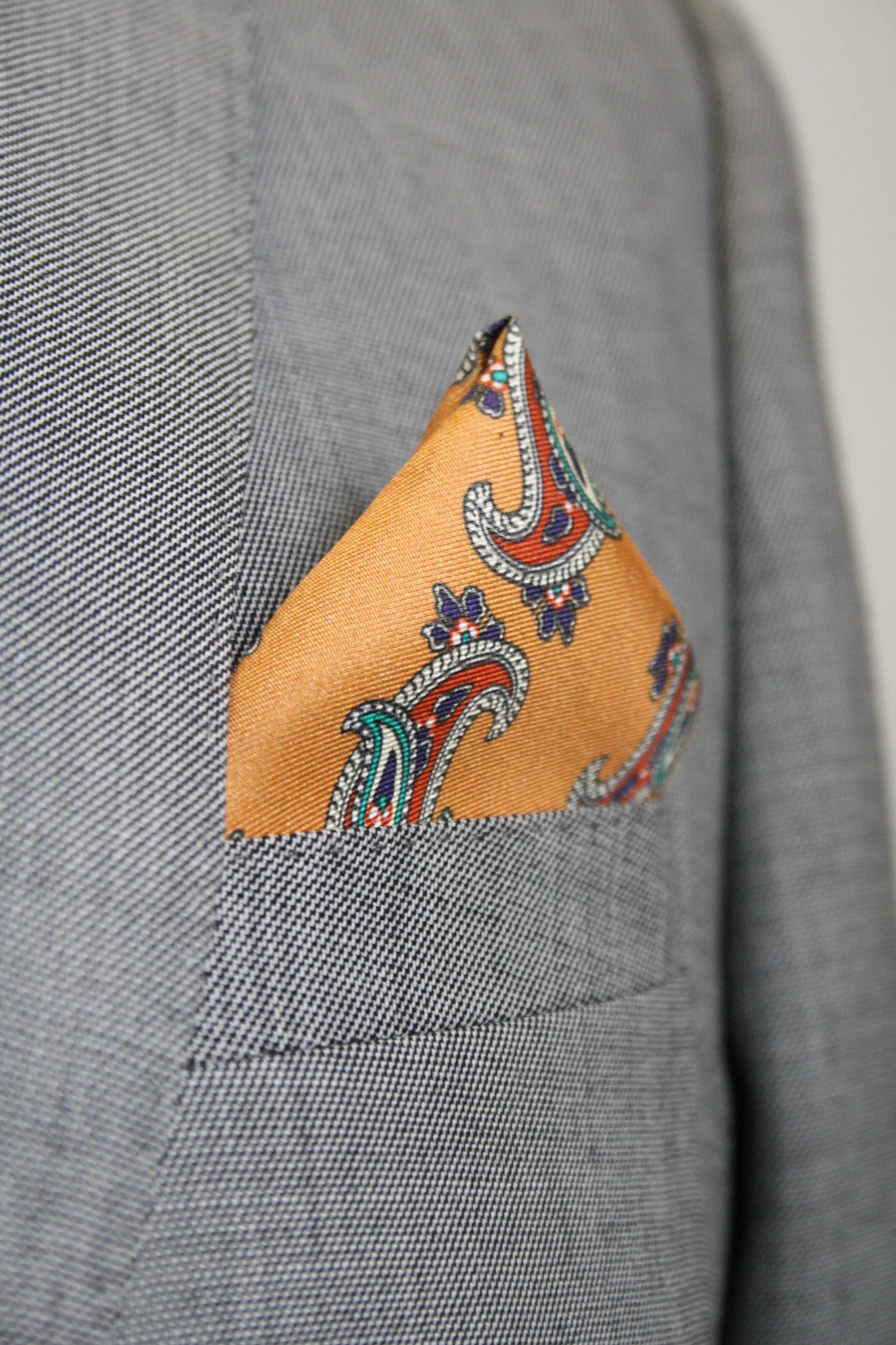 Mustard With Red & White Paisley Pattern Silk Pocket Square Knightsbridge Neckwear